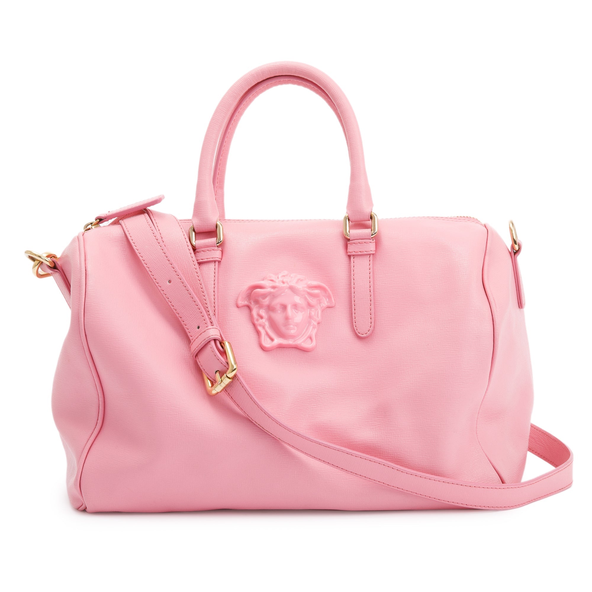 Versace Pink Saffiano Leather Palazzo Medusa Large Boston Bag