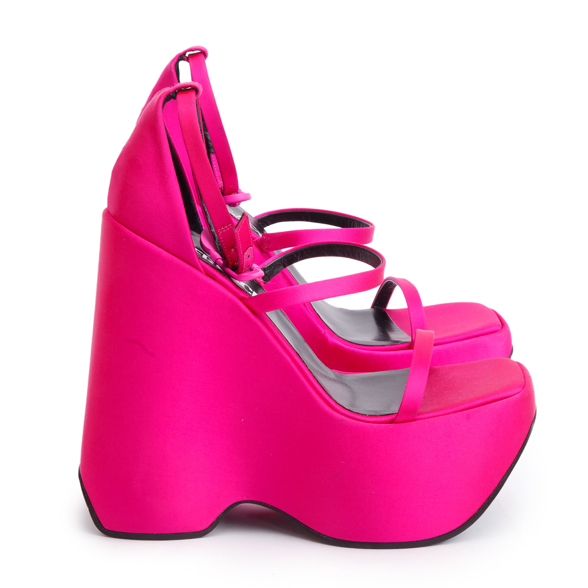 Versace Pink Satin Medusa Insignia Triplatform Wedge Sandals, Size 36