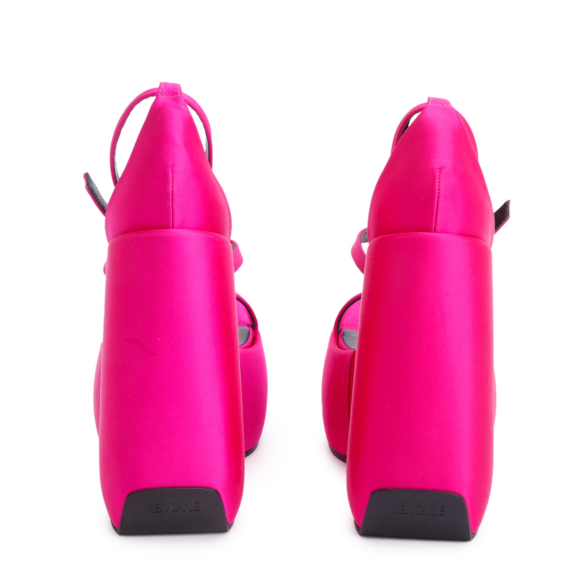 Versace Pink Satin Medusa Insignia Triplatform Wedge Sandals, Size 36