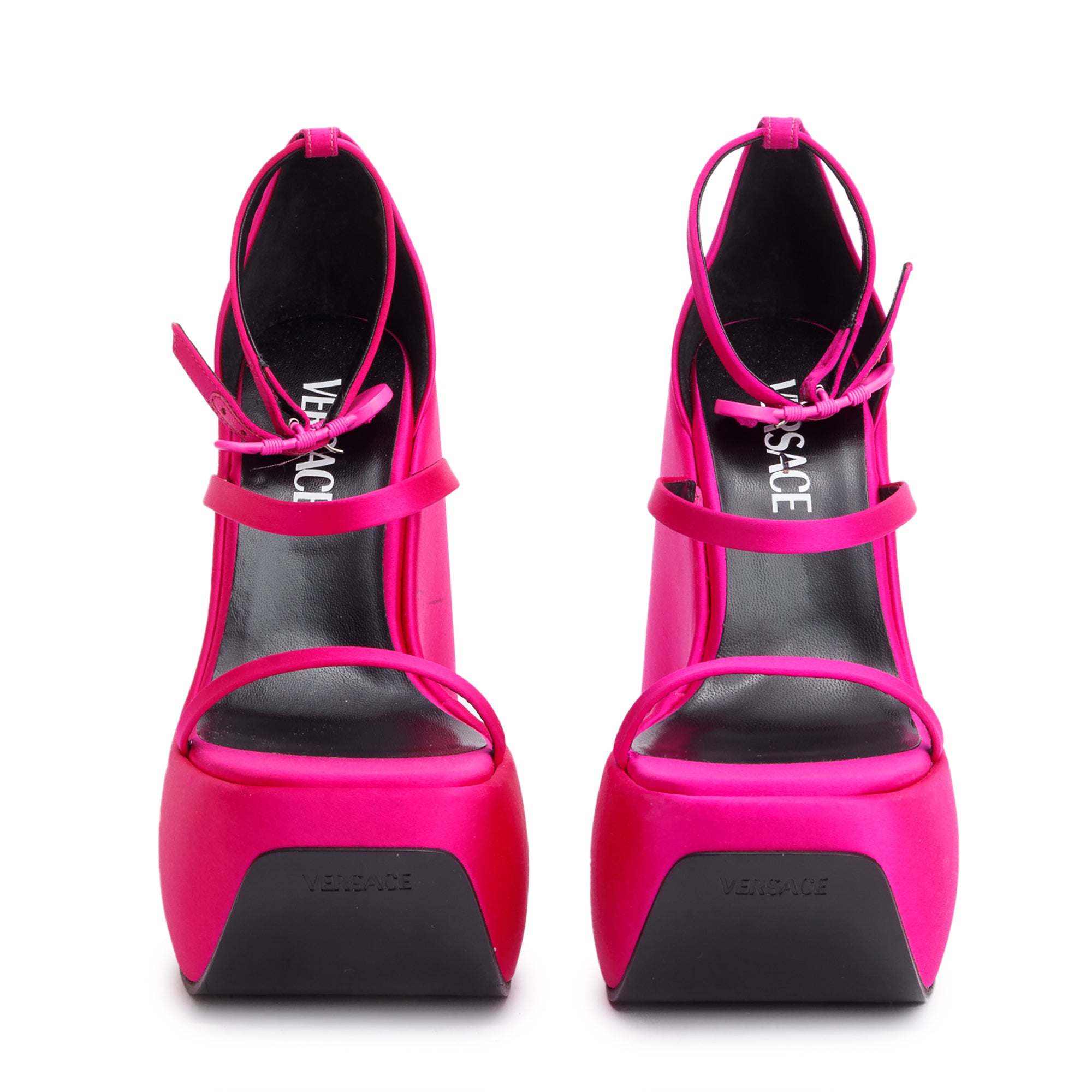 Versace Pink Satin Medusa Insignia Triplatform Wedge Sandals, Size 36