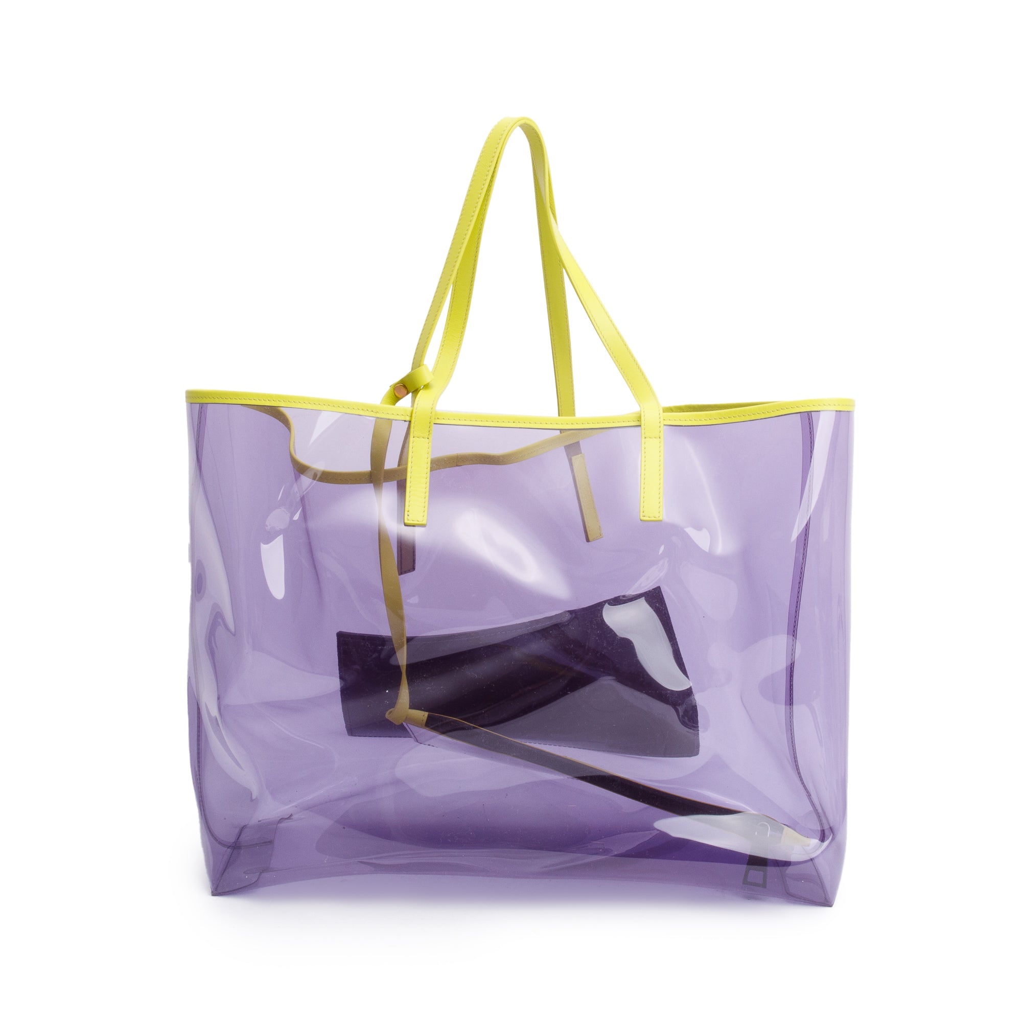 Versace Purple Vinyl Green Calfskin Logo Tote Bag w/ Pouch