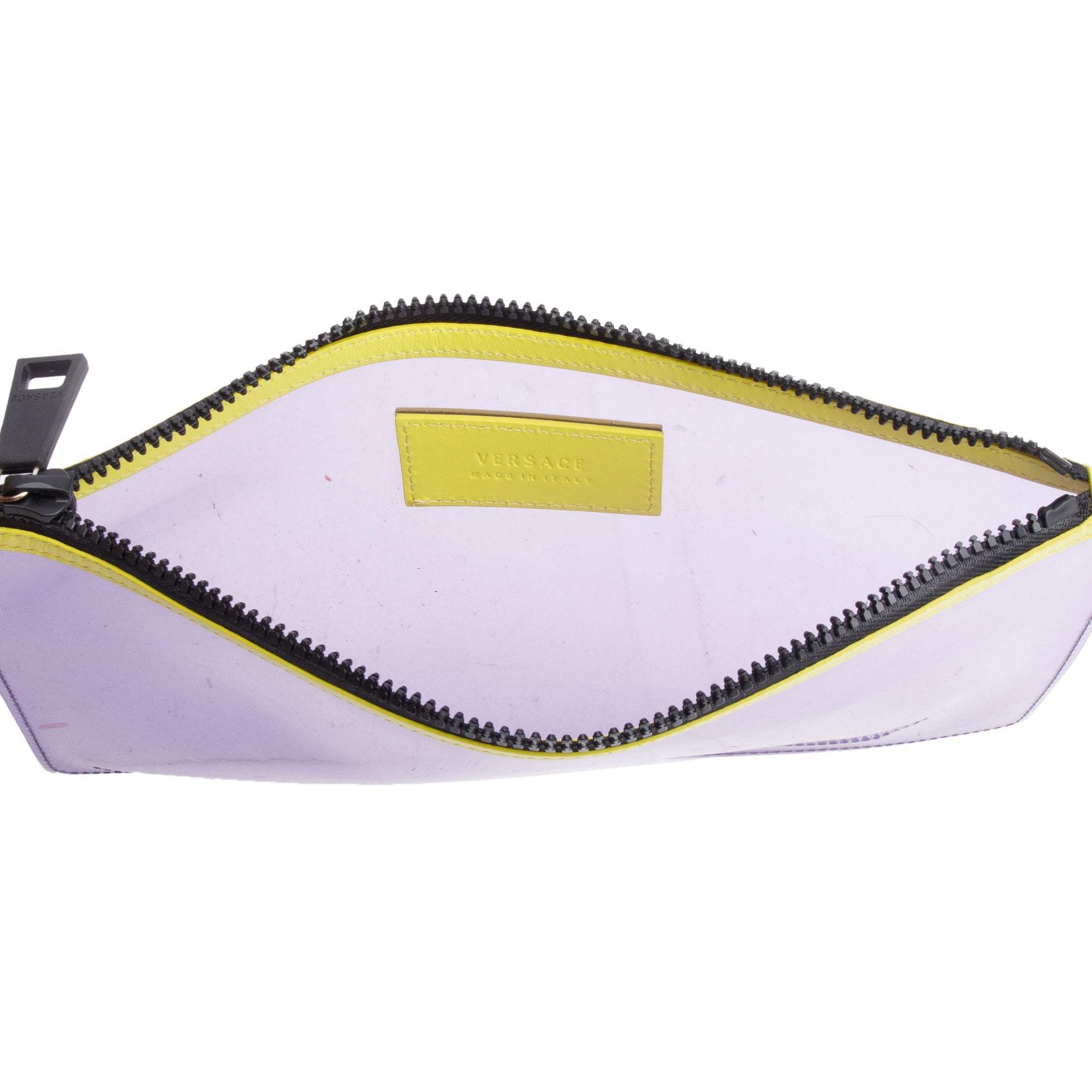 Versace Purple Vinyl Green Calfskin Logo Tote Bag w/ Pouch