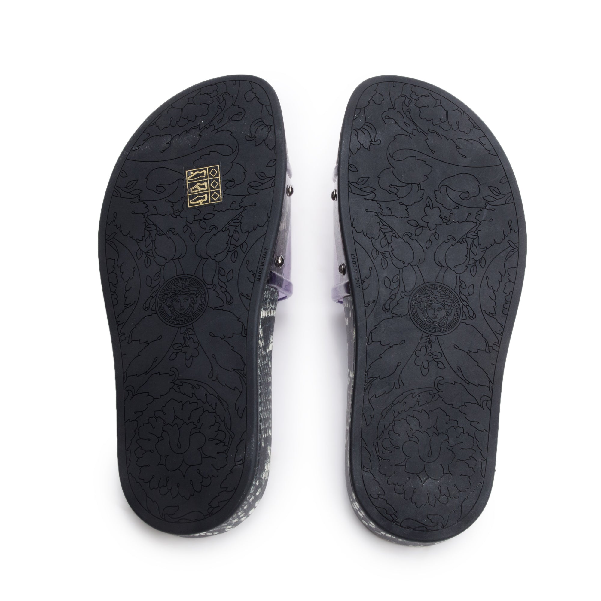 Versace Python Print Purple Transparent Rubber Slides, Size 37.5 w/ Box
