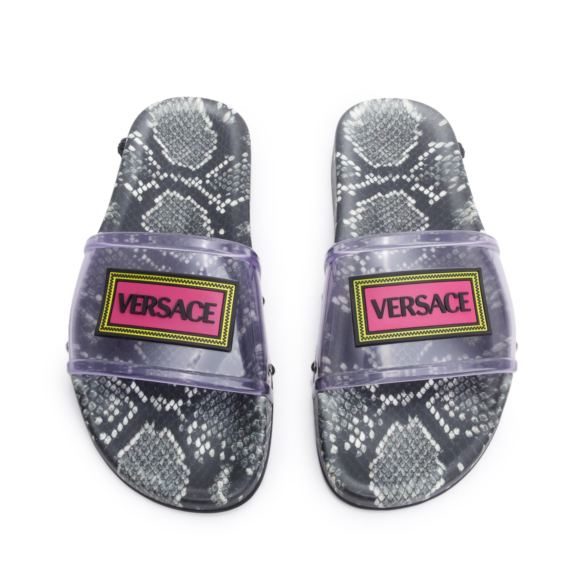 Versace Python Print Purple Transparent Rubber Slides, Size 37.5 w/ Box