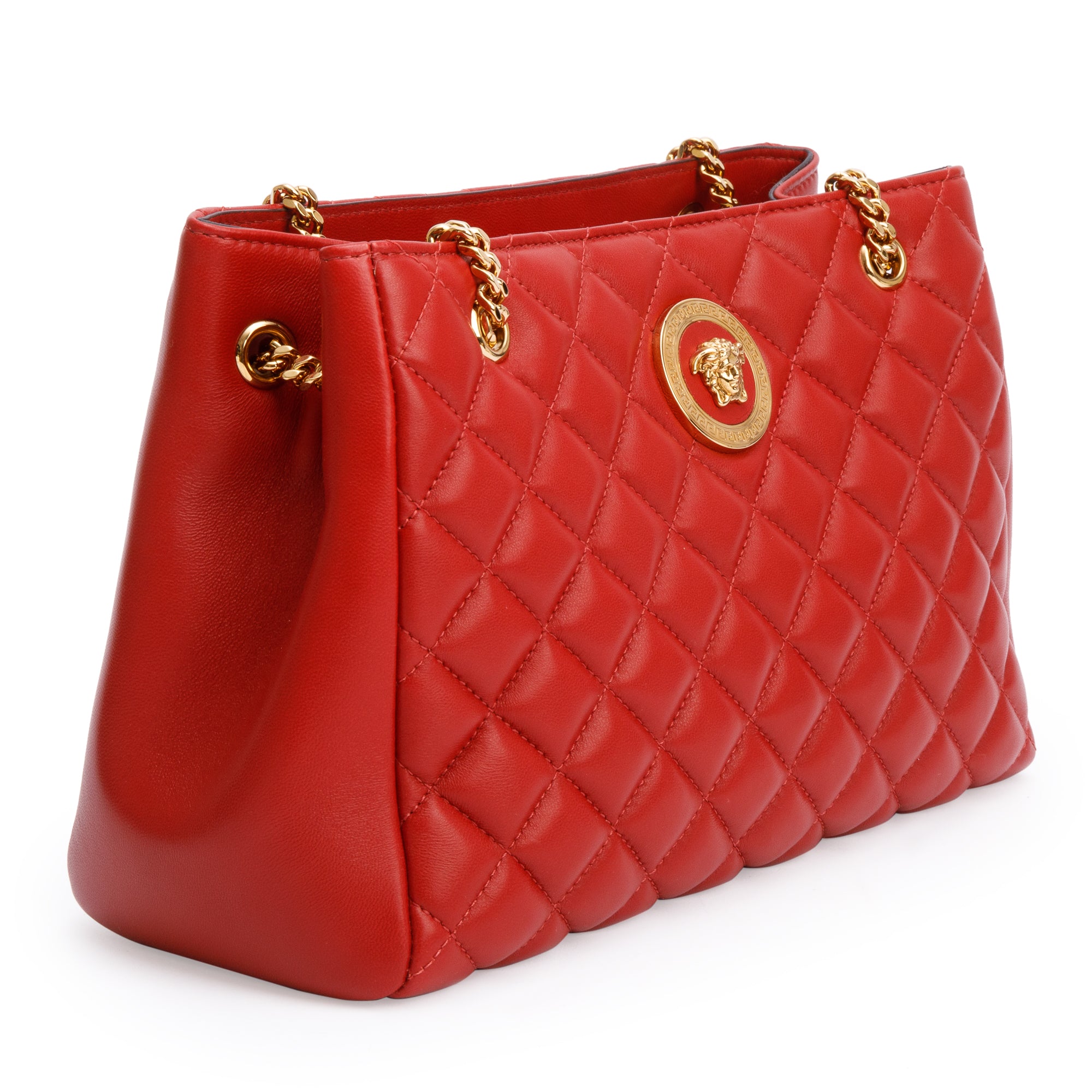 Versace Red Quilted Calfskin Leather Small La Medusa Tote Bag