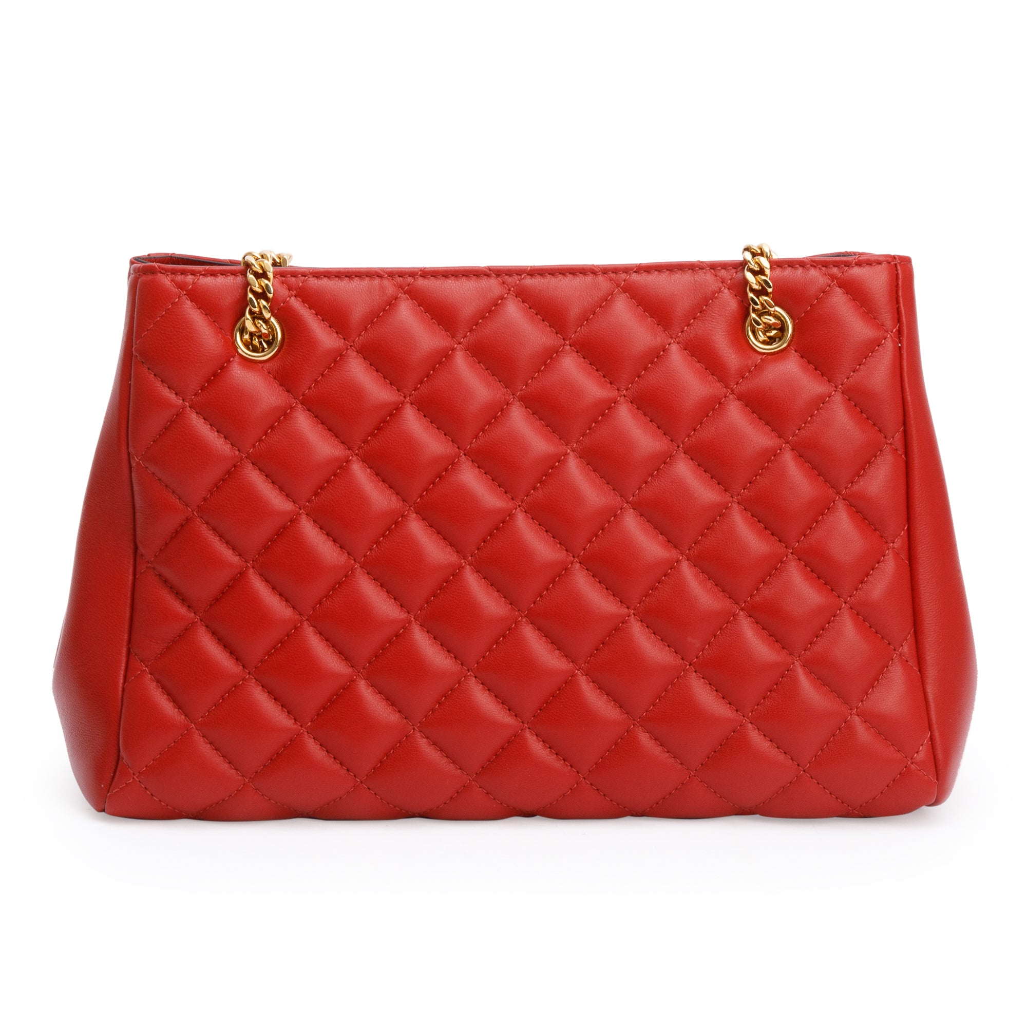 Versace Red Quilted Calfskin Leather Small La Medusa Tote Bag