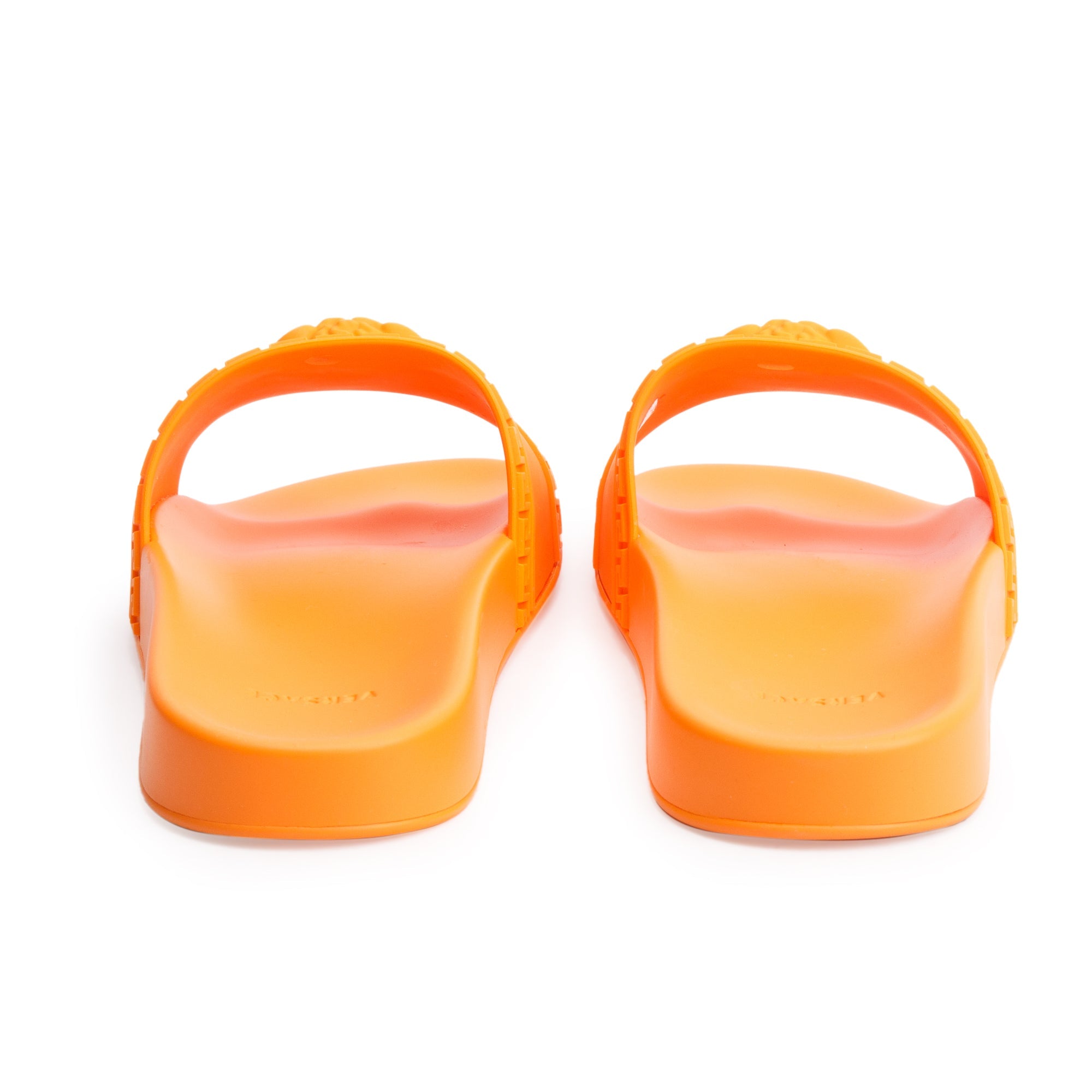 Versace Tangerine Rubber Palazzo Pool Slides, Size 45 w/ Box & Authenticity Card