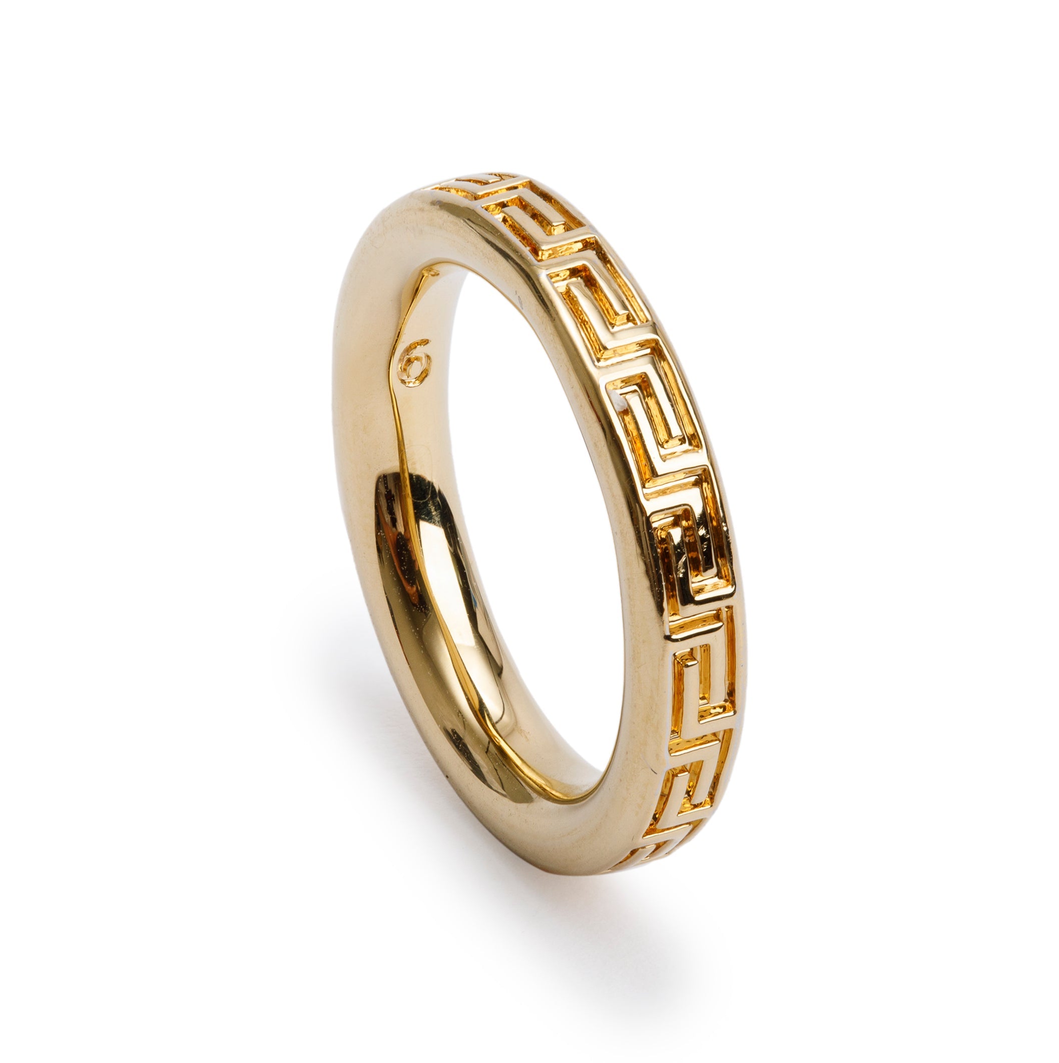Versace Vintage Gold-Plated Logo Band Ring, Size 4.5