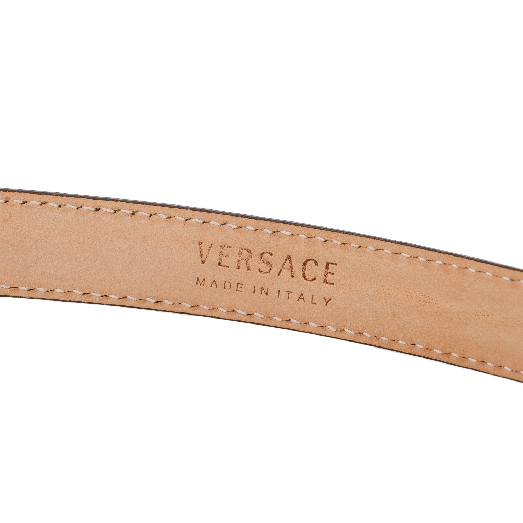 Versace White Calfskin Leather Barocco Medusa Buckle Leather Belt 105 42