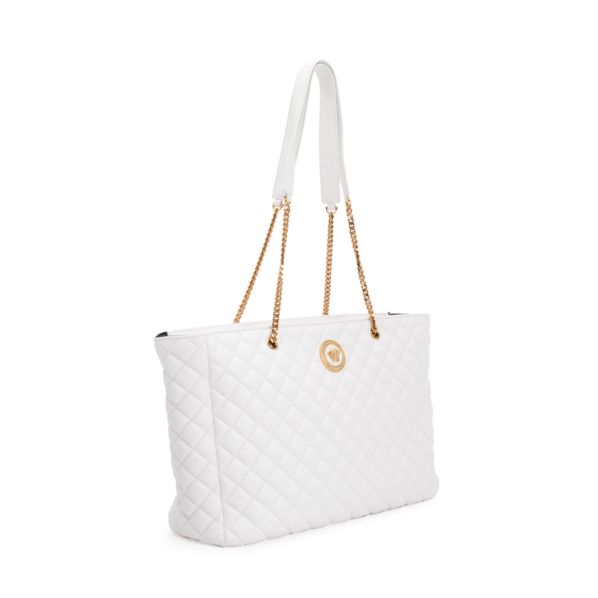 Versace White Quilted Calfskin Leather La Medusa Tote Bag