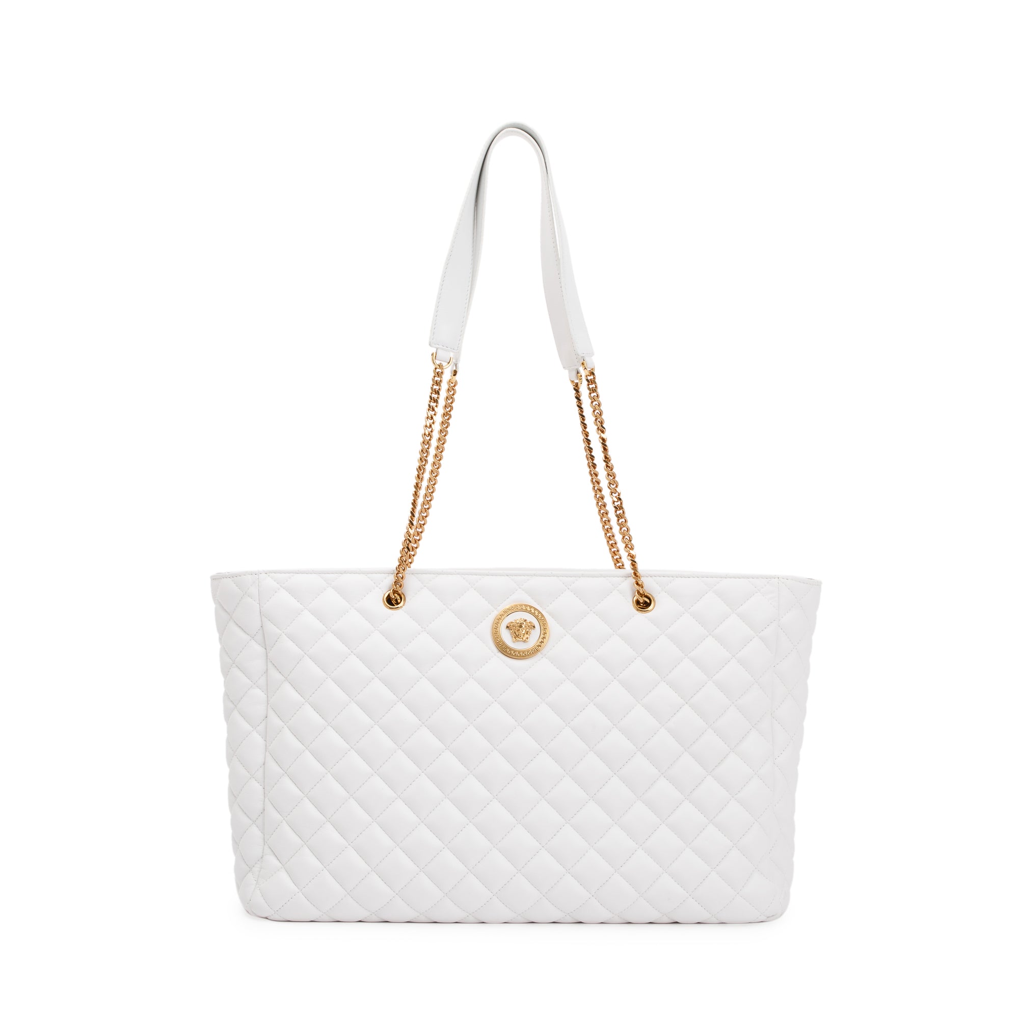 Versace White Quilted Calfskin Leather La Medusa Tote Bag