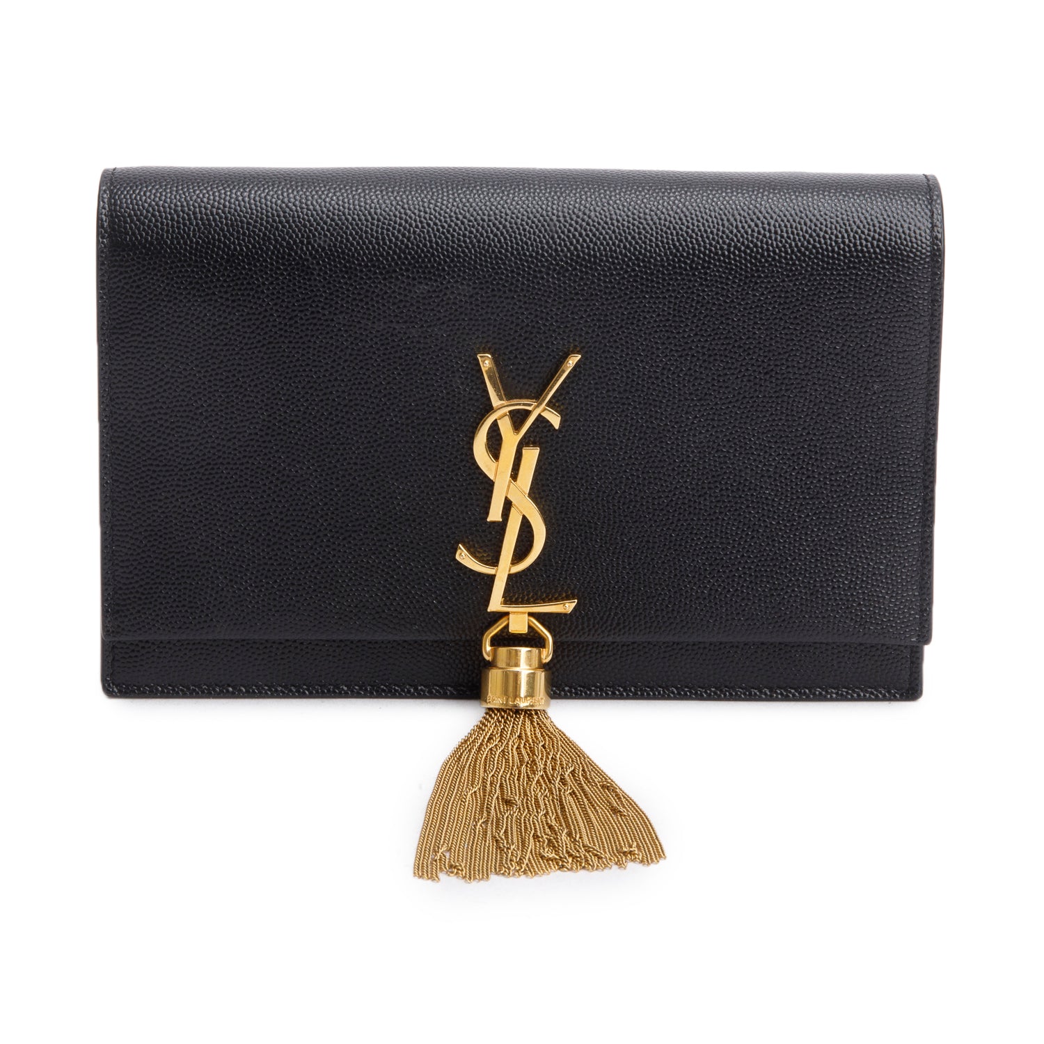 Saint Laurent Black Leather Kate Tassel Wallet on Chain