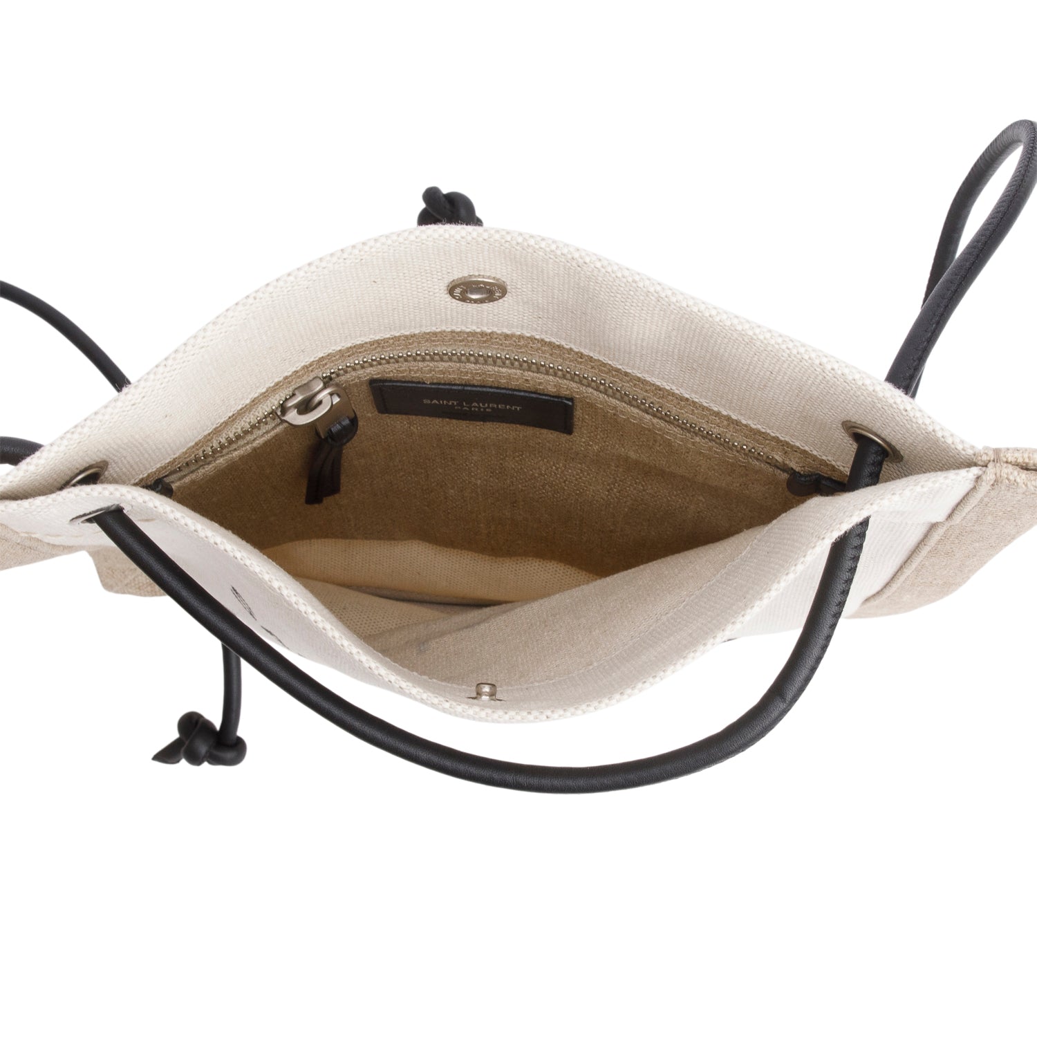 Saint Laurent 2023 Beige Linen Calfskin Rive Gauche Drawstring Backpack