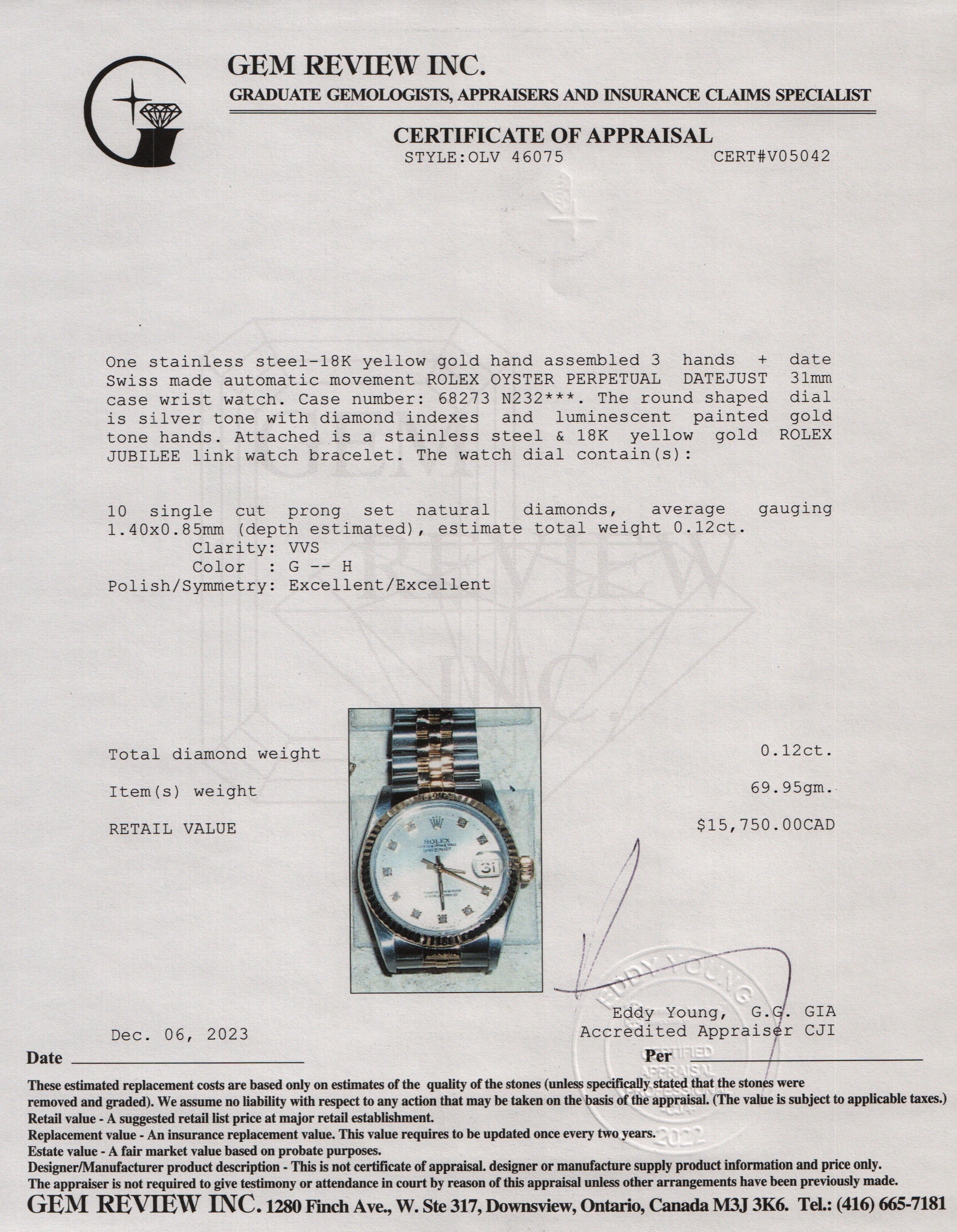 Rolex Stainless Steel & 18k Yellow Gold Datejust 31 MM Watch w/ Box