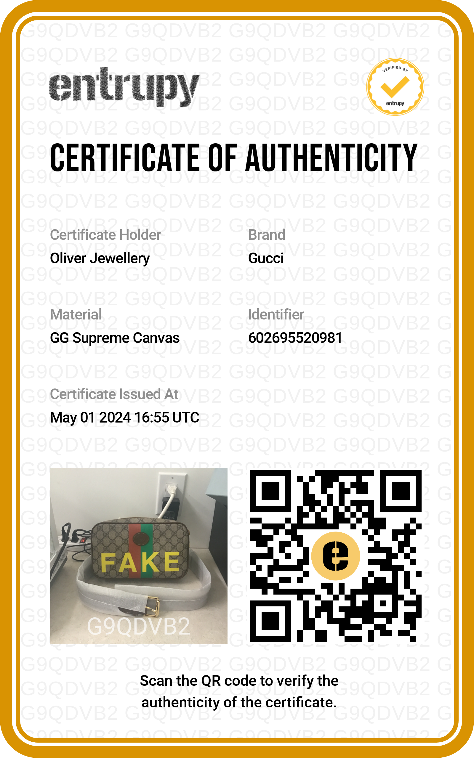 Gucci GG Supreme Fake/Not Belt Bag w/ Box