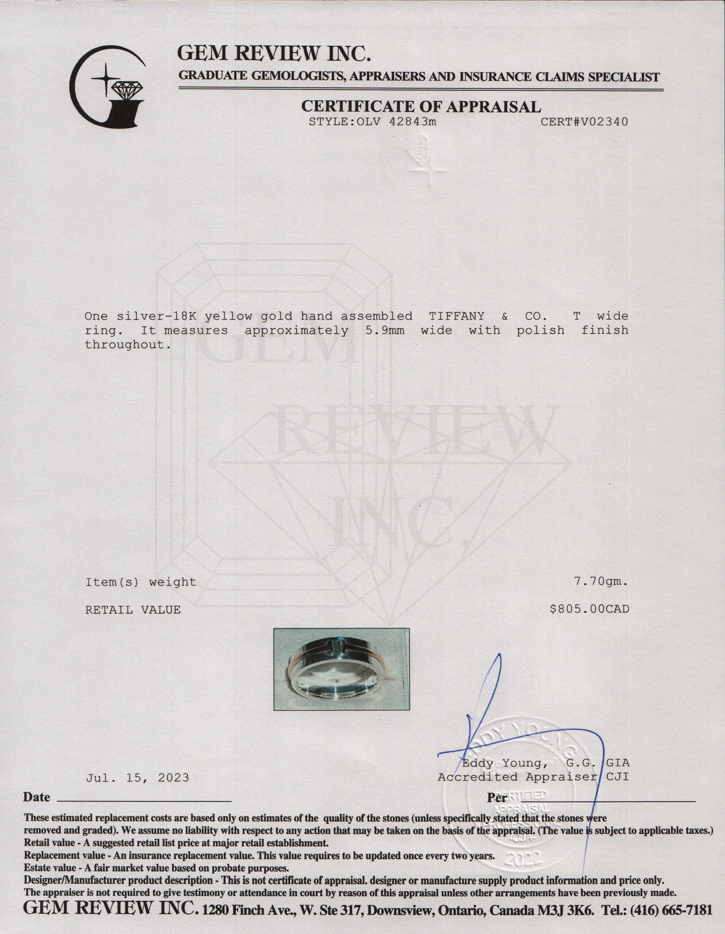 Tiffany & Co. Two-Tone T Wide Ring w/ Box