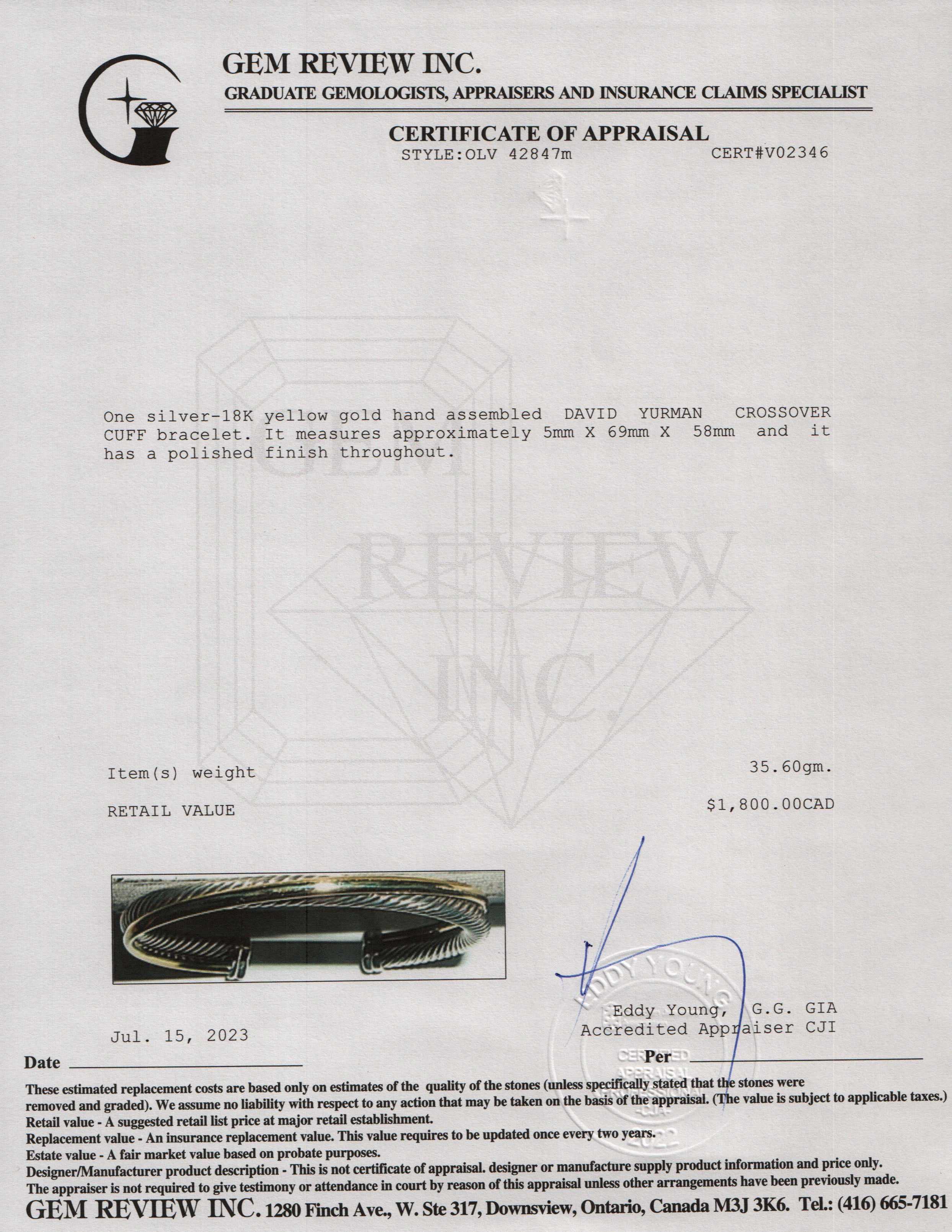 David Yurman Two-Tone Crossover Cuff Bracelet, 5 MM