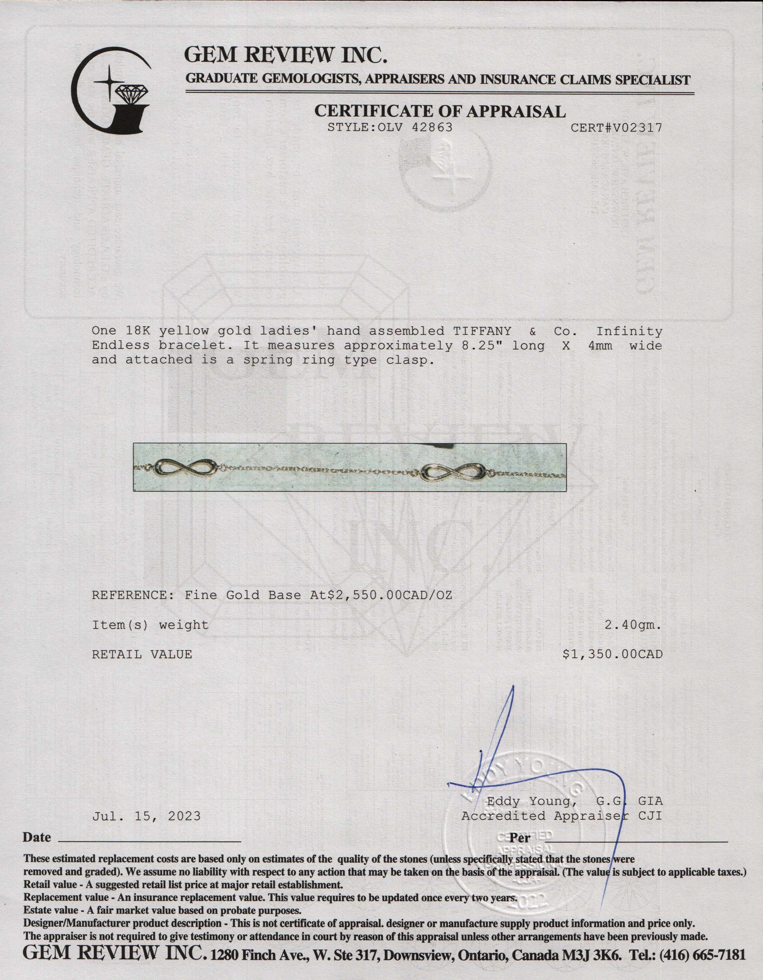 Tiffany & Co. 18k Yellow Gold Infinity Endless Bracelet