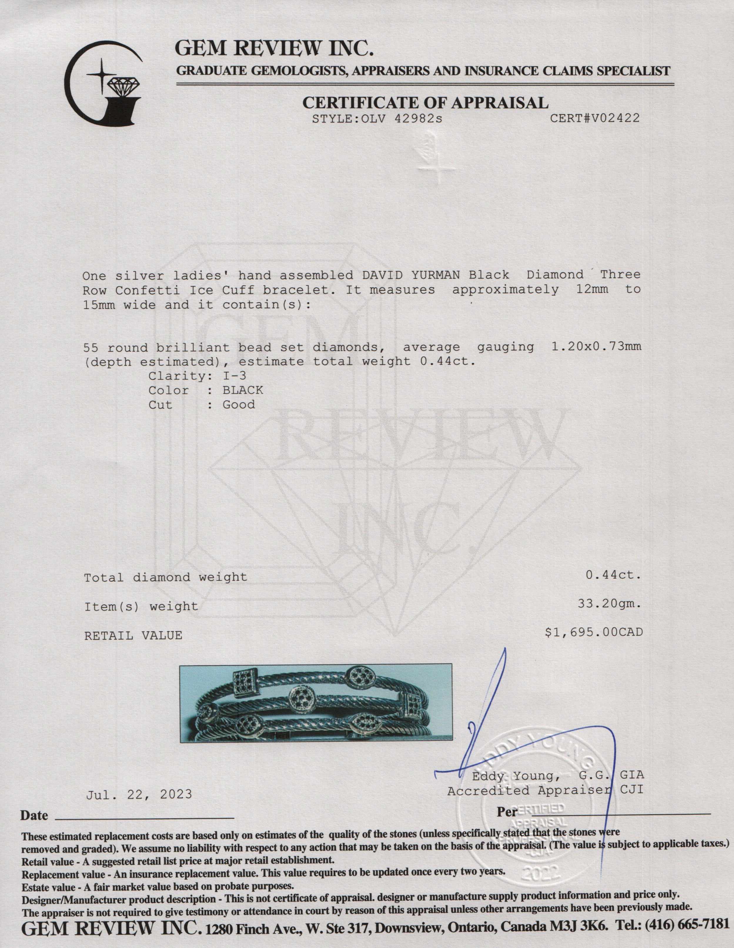 David Yurman Black Diamond Three Row Confetti Cuff Bracelet