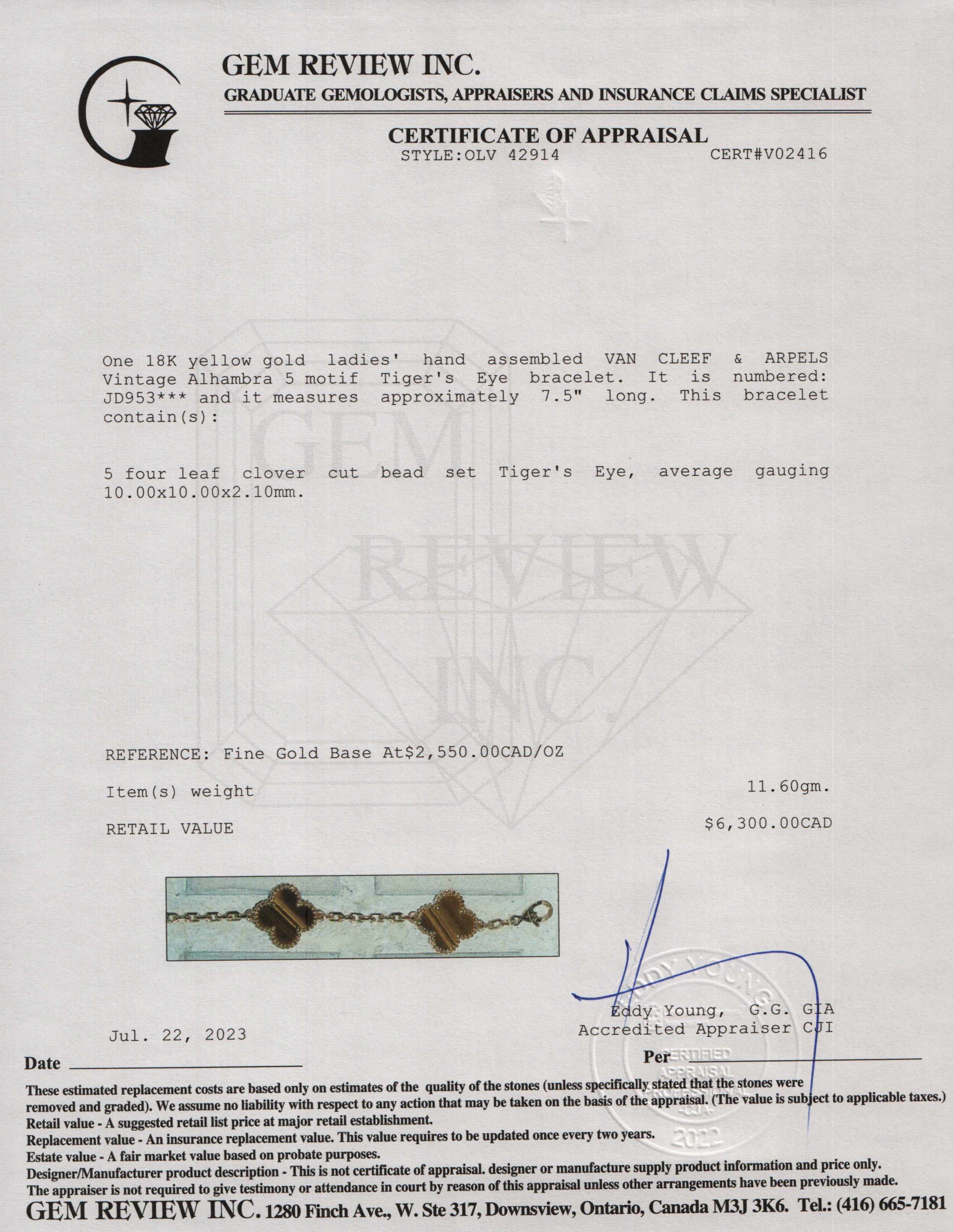 Van Cleef & Arpels 18k Yellow Gold 5 Motifs Vintage Alhambra Bracelet