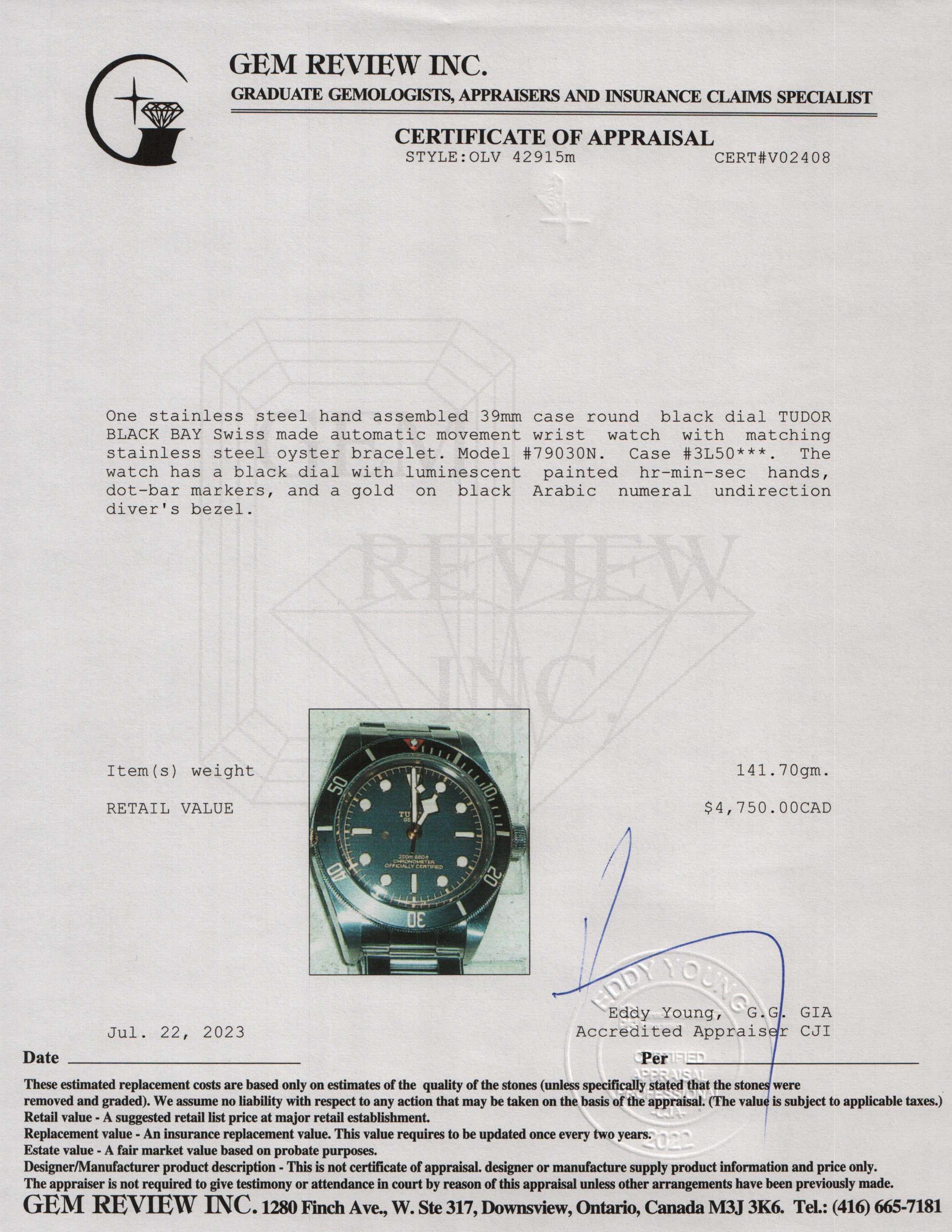 Tudor 2020 Black Bay Fifty-Eight 39 MM Watch w/ Box & Papers