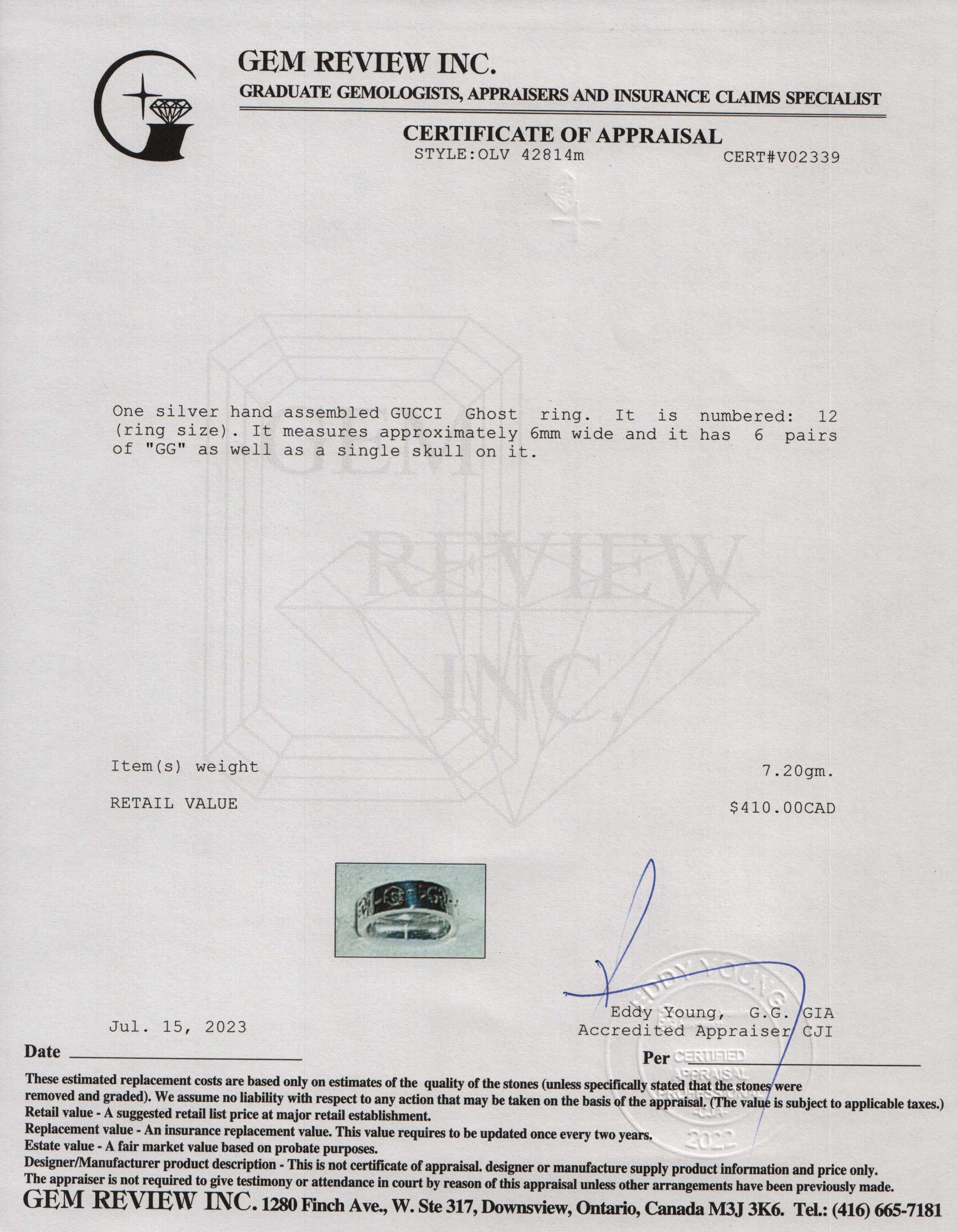 Gucci Ghost Ring w/ Box