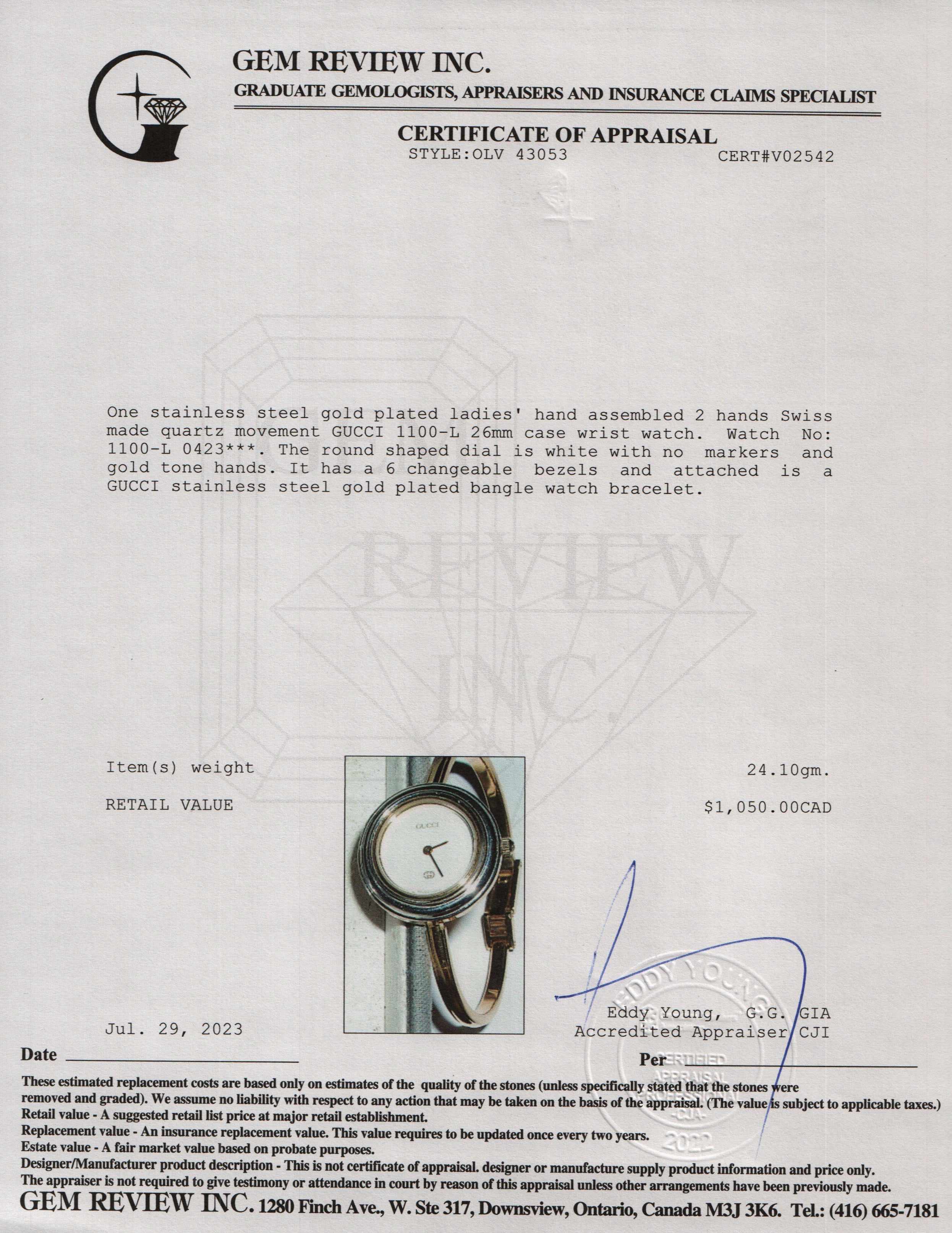 Gucci 1100 Series Watch w/ Box & 6 Multi-Colour Bezels