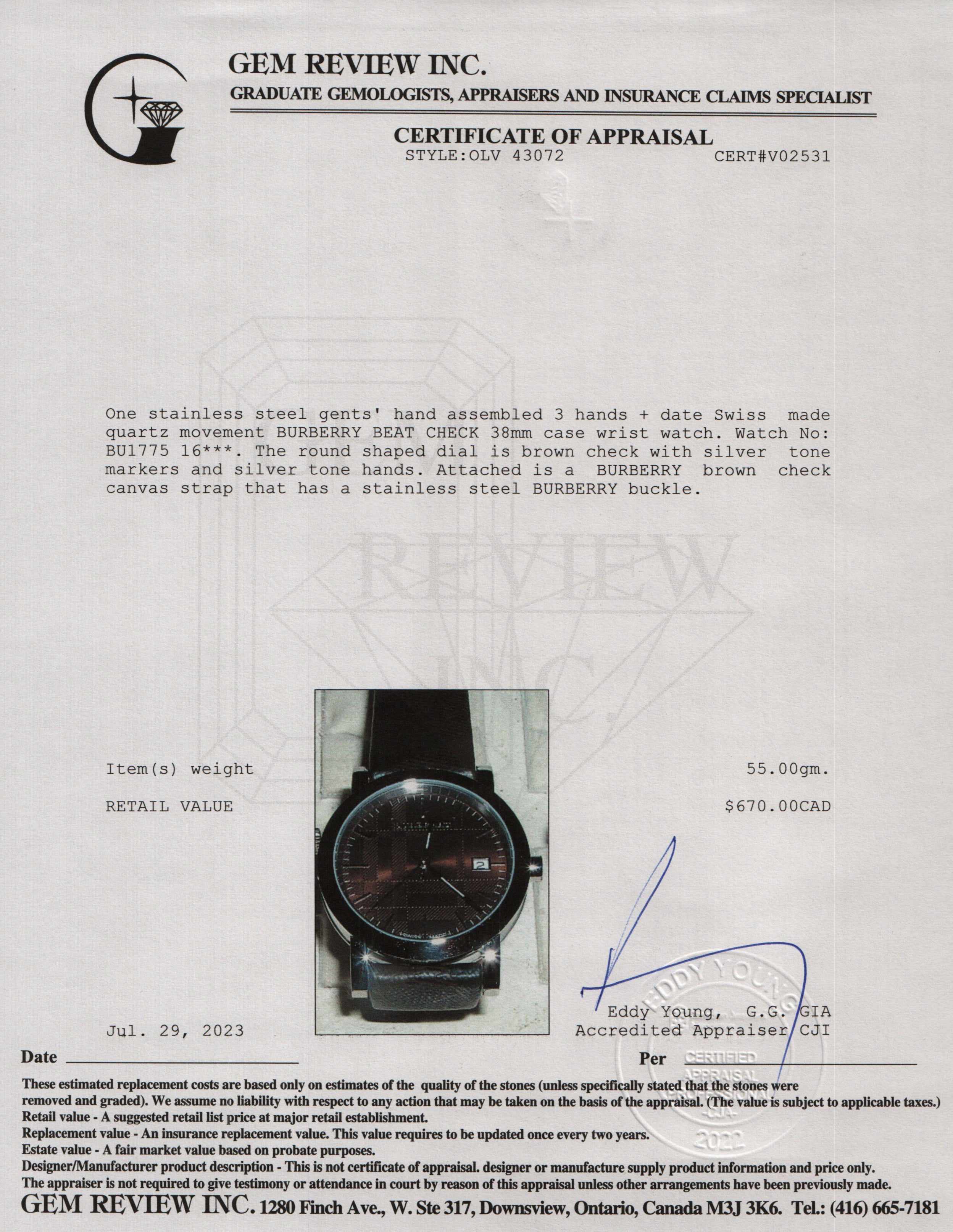 Burberry Beat Check 38 MM Watch