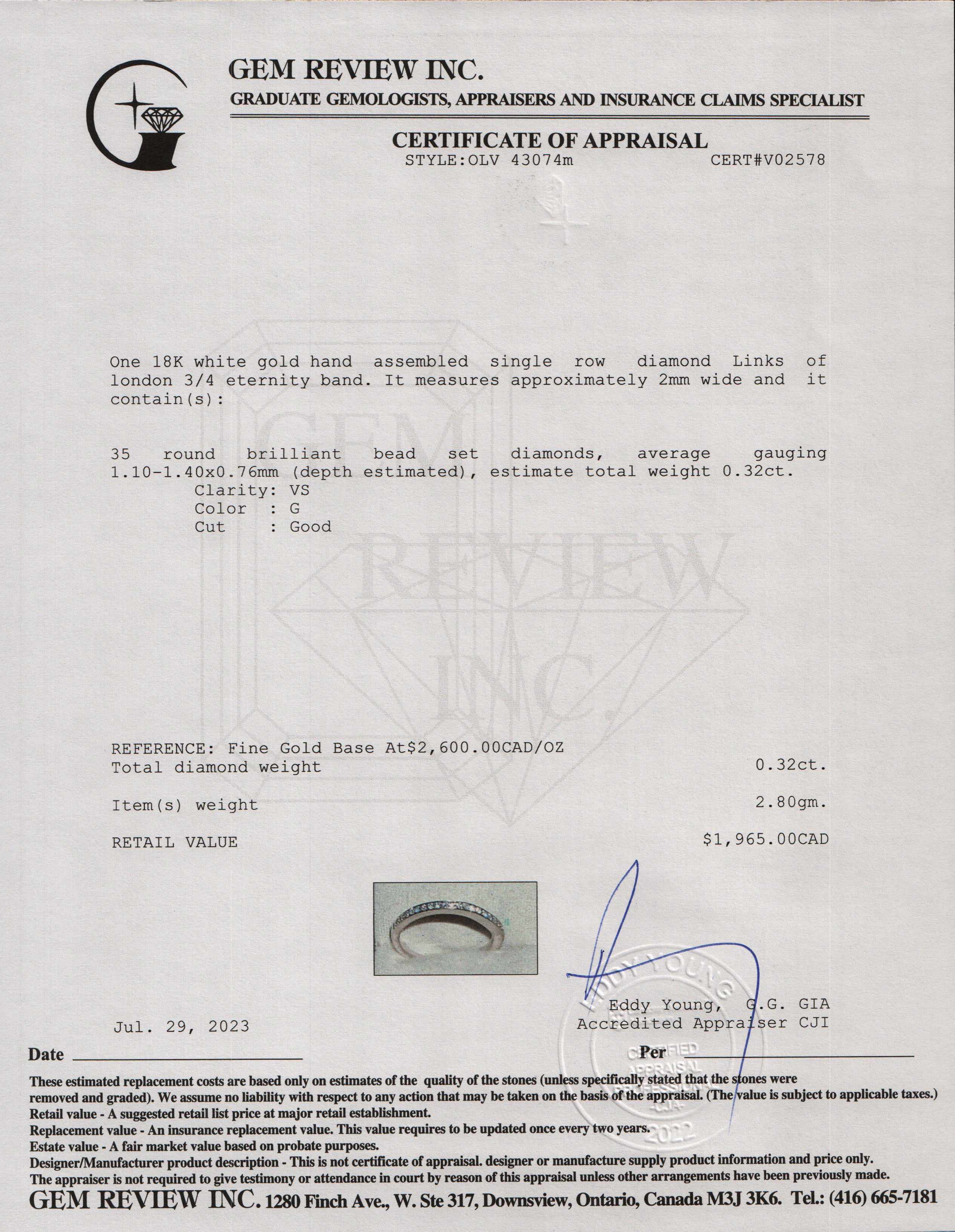 Links of London 18k White Gold and Diamond 3/4 Eternity Band Ring