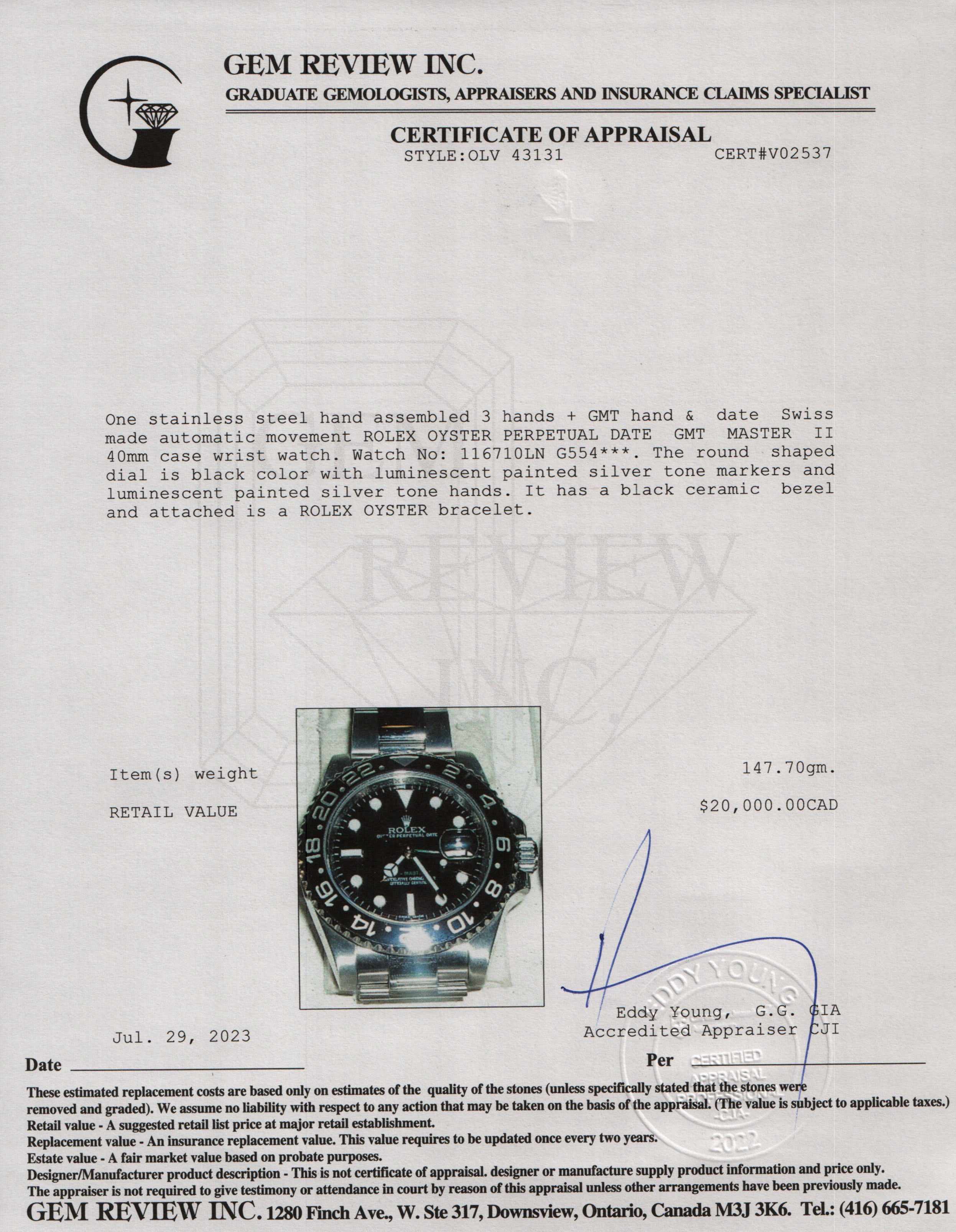 Rolex GMT-Master II 40 MM Watch w/ Box & Papers