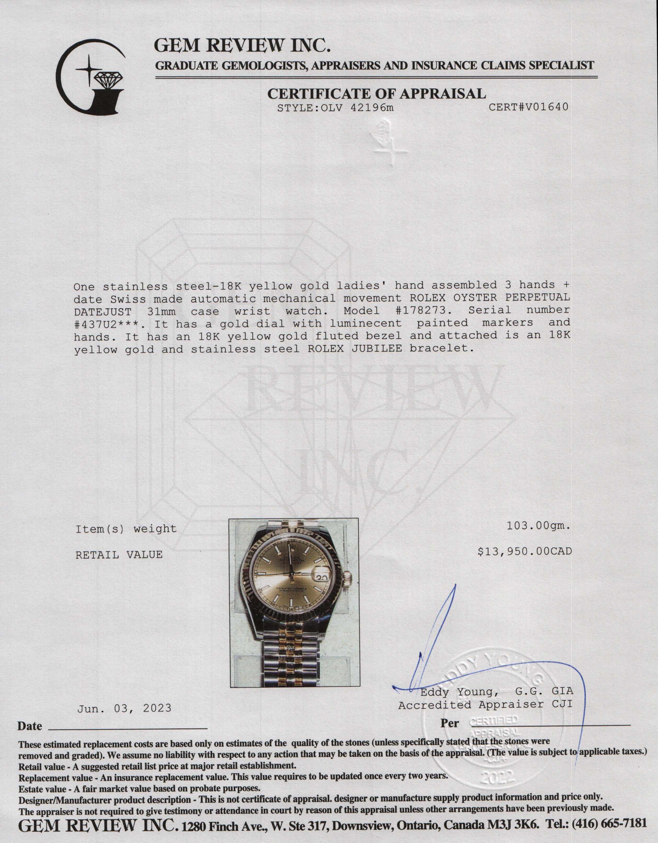 Rolex Two-Tone Datejust 31 MM Watch w/ Box & Papers