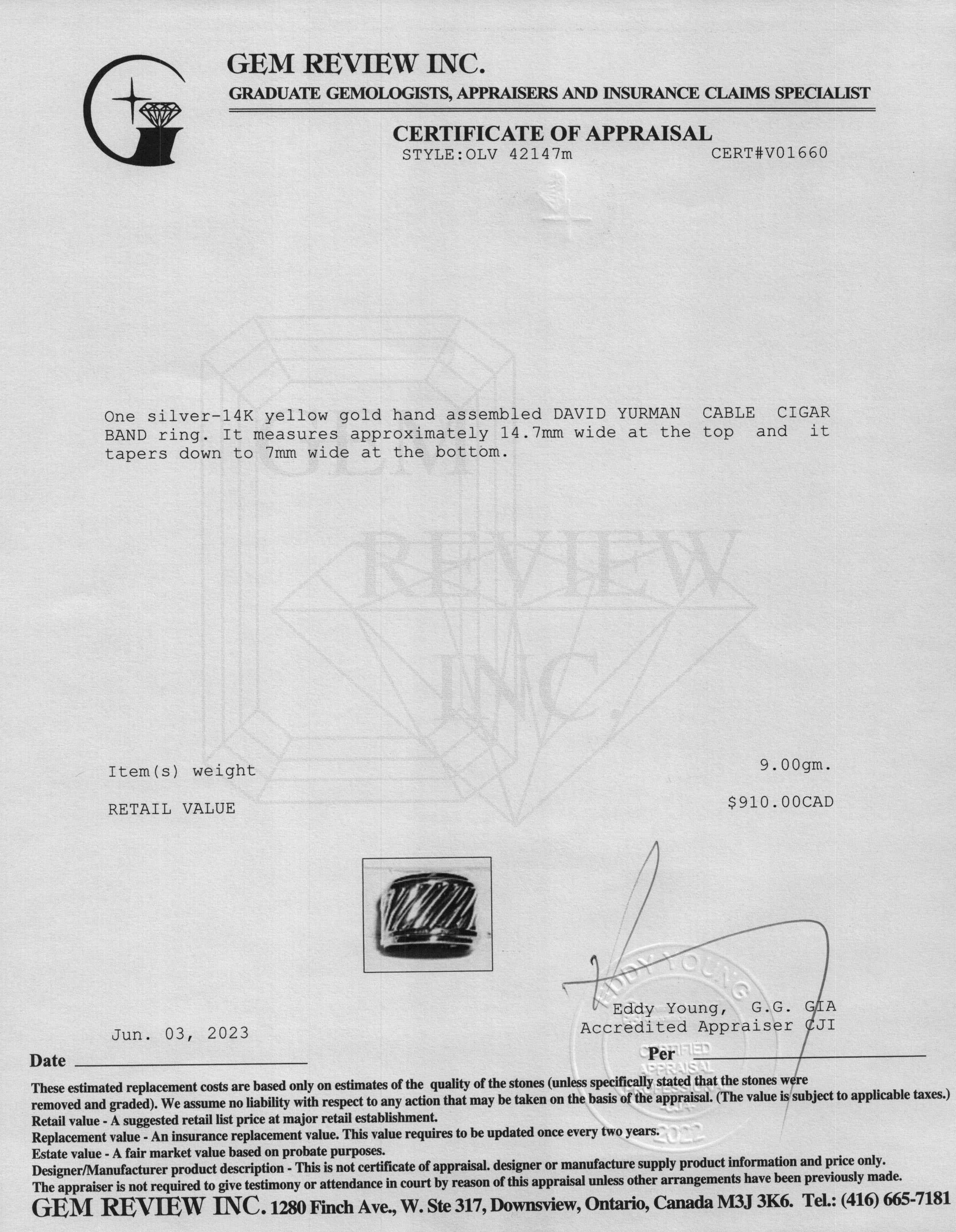 David Yurman Two-Tone Cable Cigar Band Ring