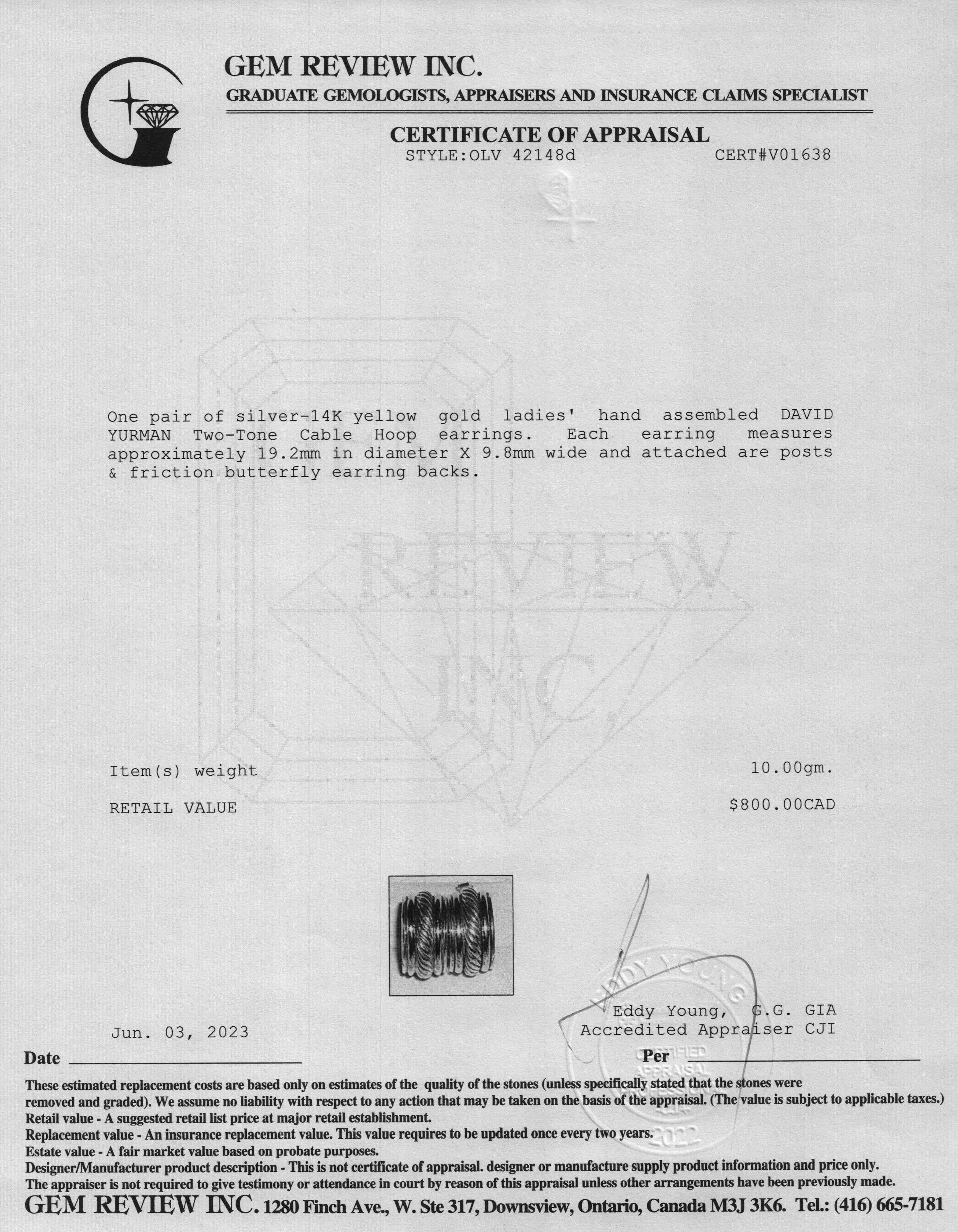 David Yurman Two-Tone Cable Hoop Earrings