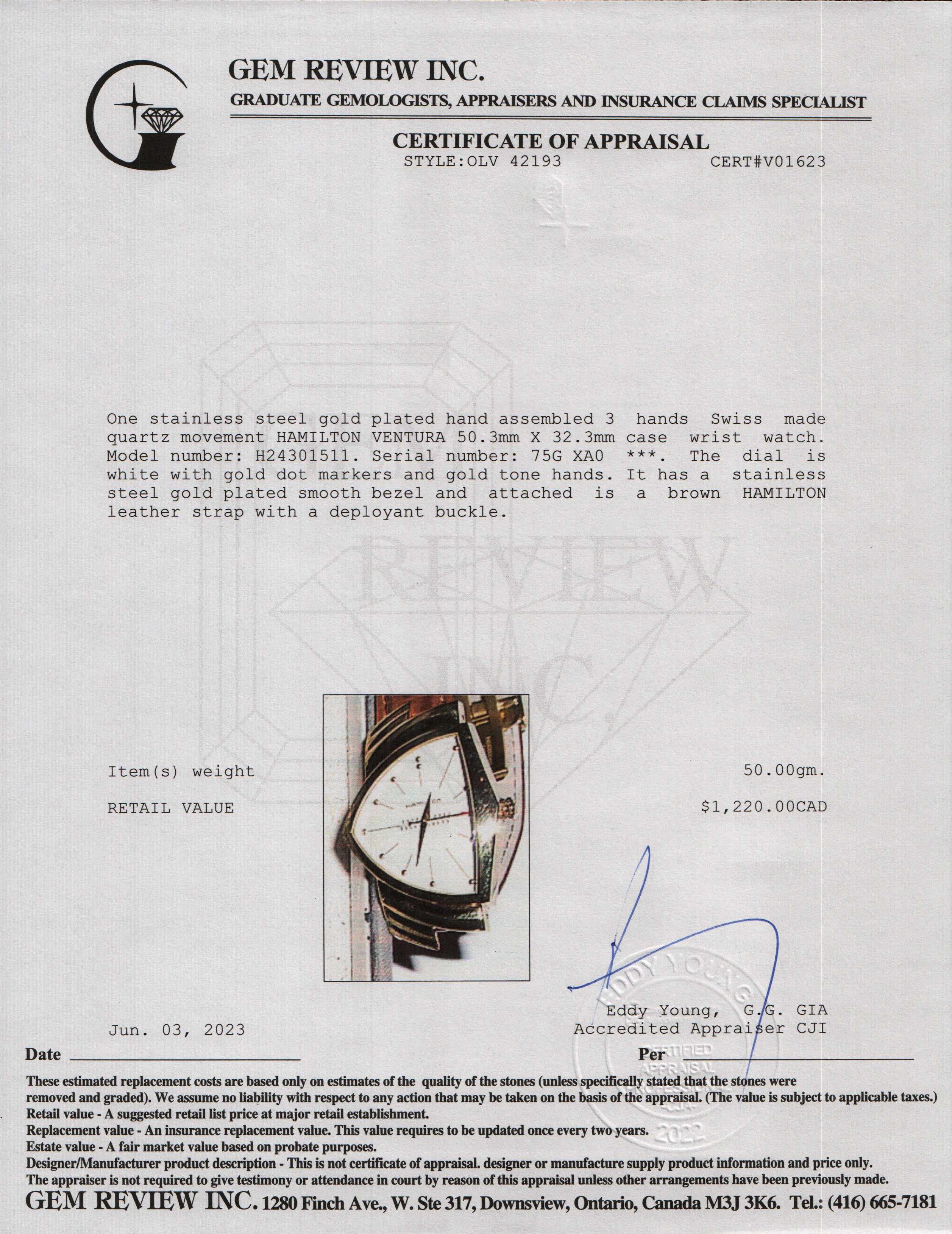 Hamilton Ventura Quartz Watch w/ Box & Papers