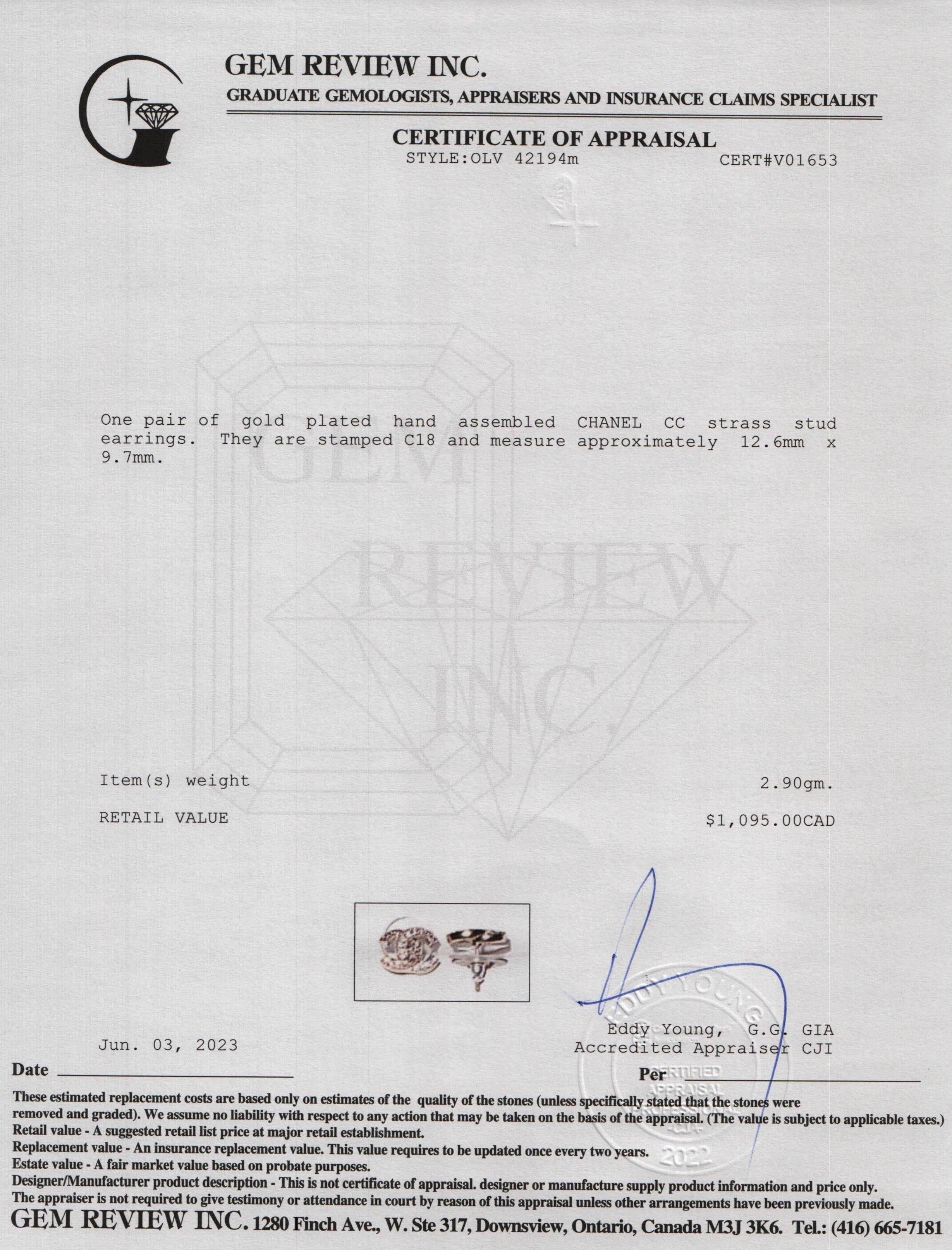 Chanel 2022 Mini Strass CC Stud Earrings w/ Box