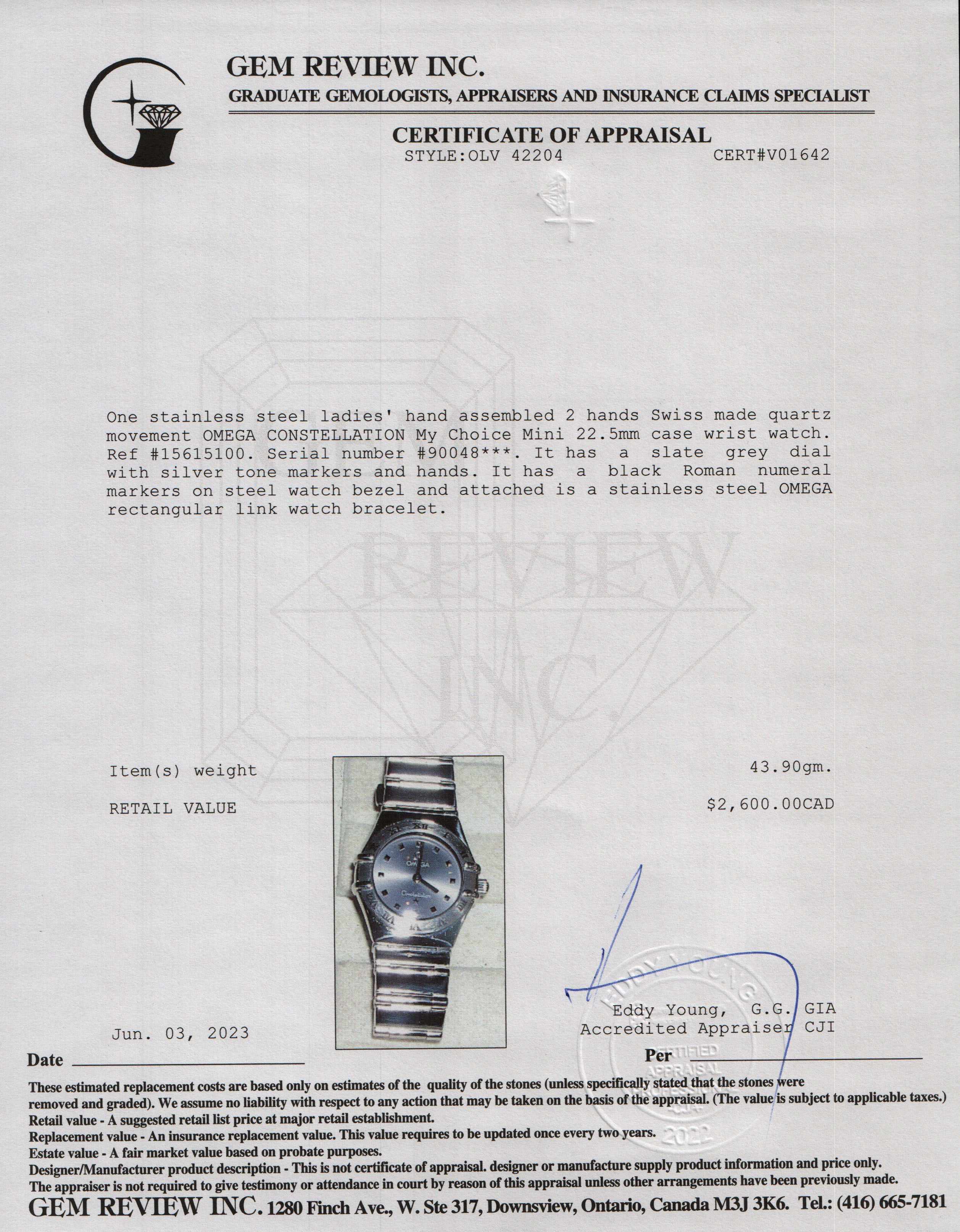 Omega Constellation My Choice 22.5MM Mini Watch w/ Box & Papers