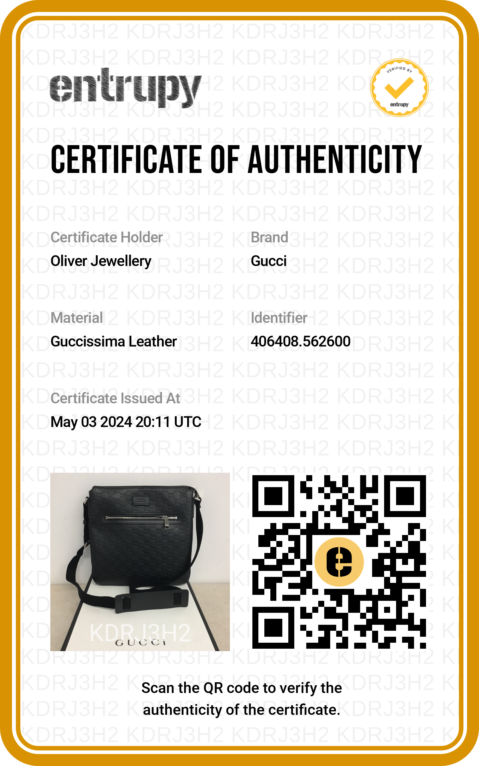 Gucci Black GG Signature Leather Medium Messenger Bag w/ Box