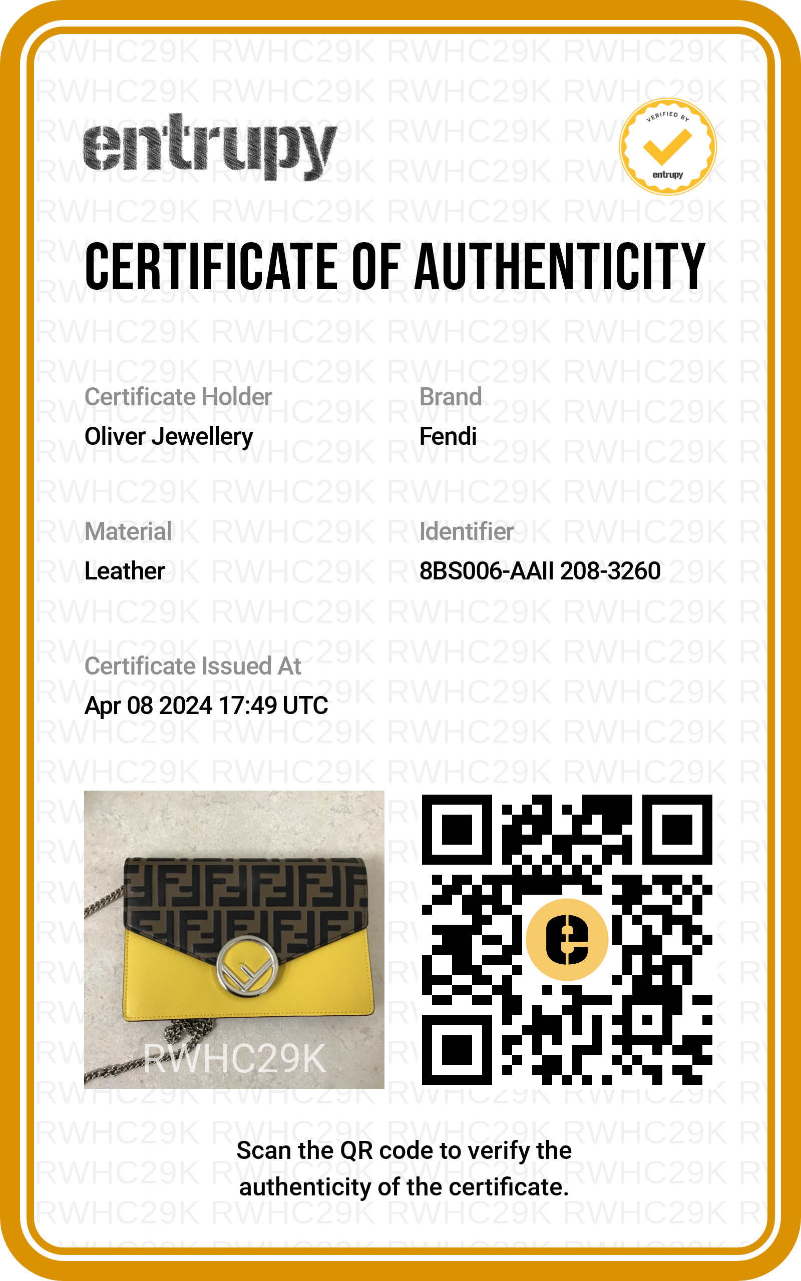 Fendi Vitello Cruise F is Fendi FF 1974 Medium Enveope Wallet on Chain