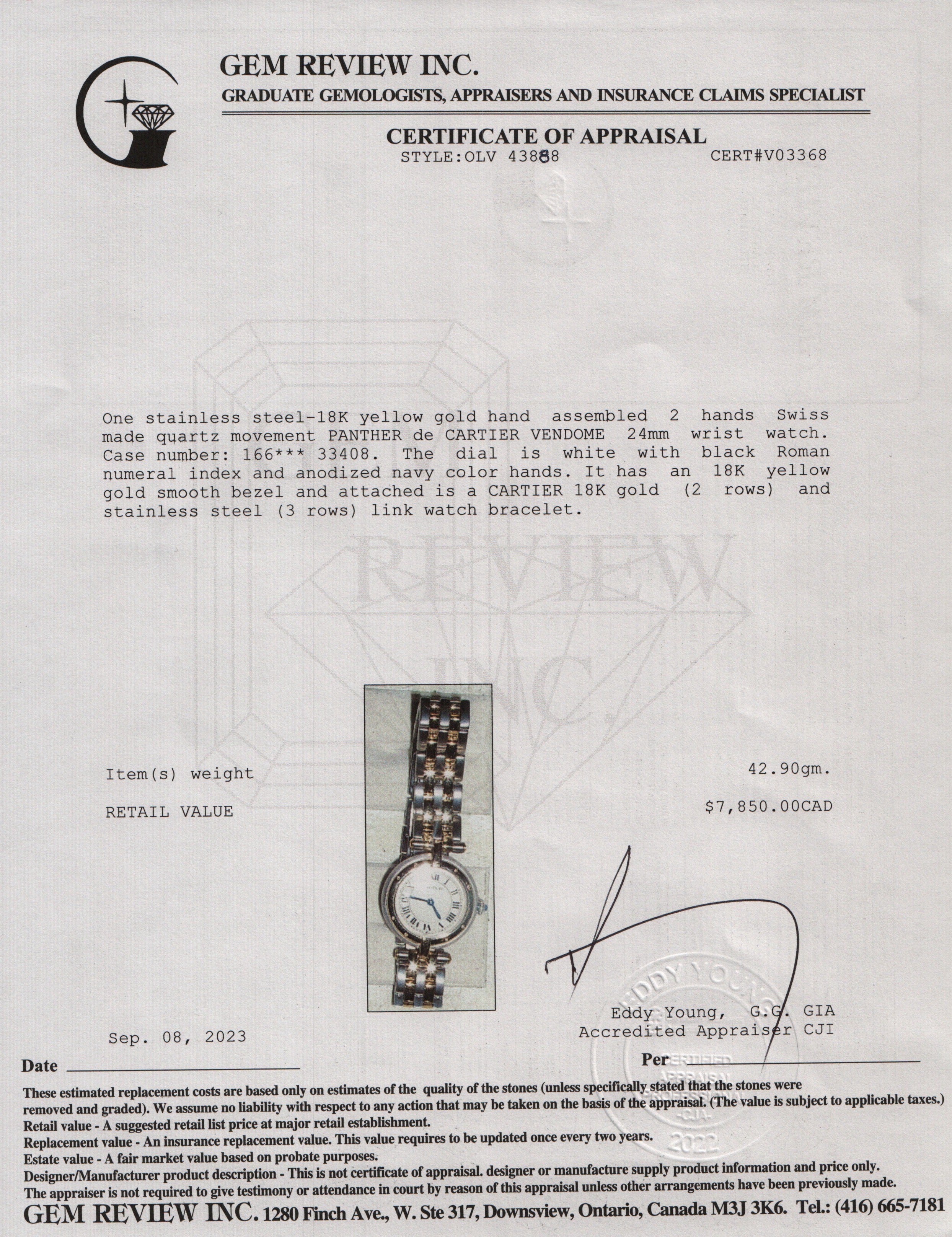 Cartier Stainless Steel & 18k Yellow Gold Panthere De Cartier Vendome 24 MM Watch