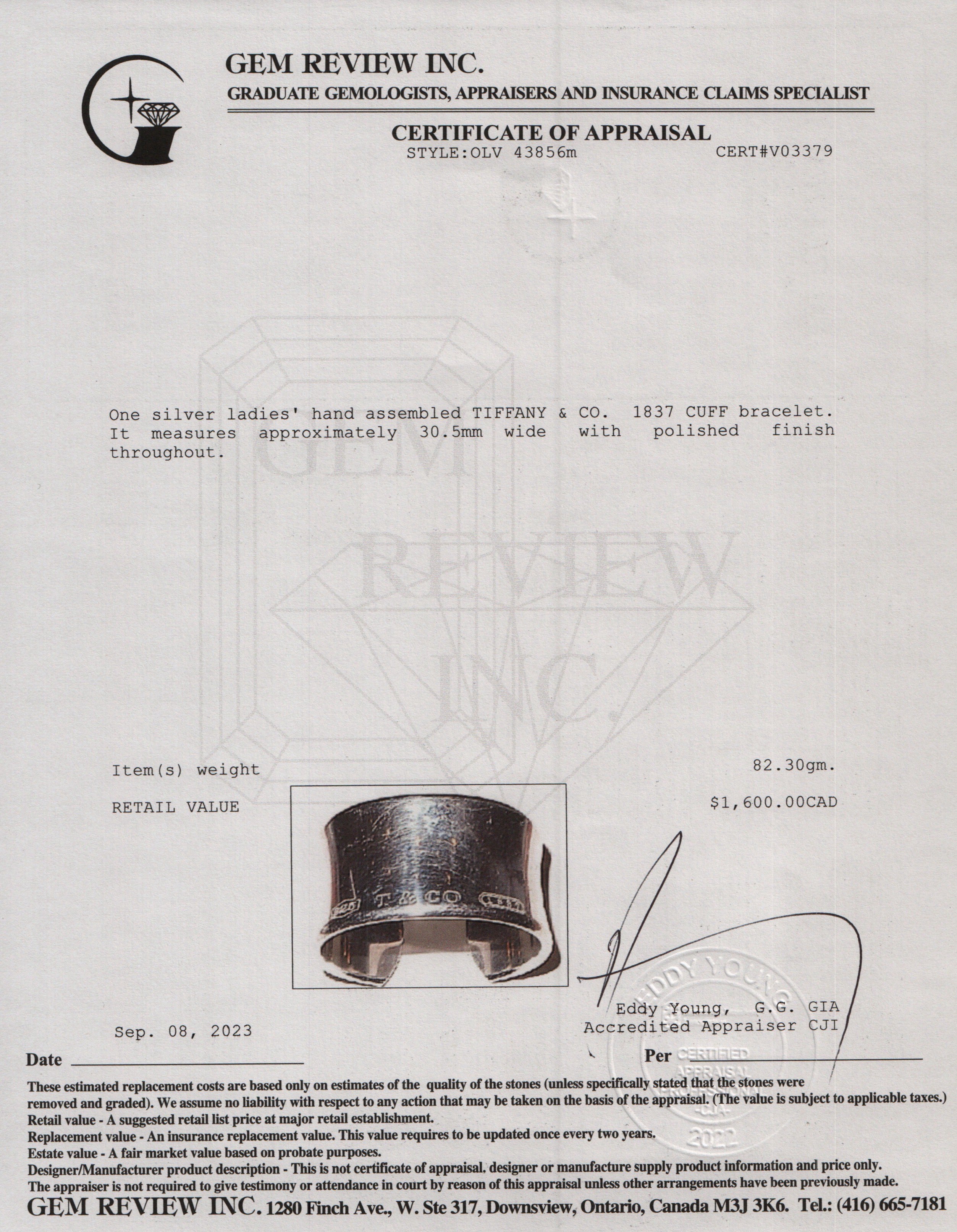 Tiffany & Co. Sterling Silver 1837 Wide Cuff Bracelet