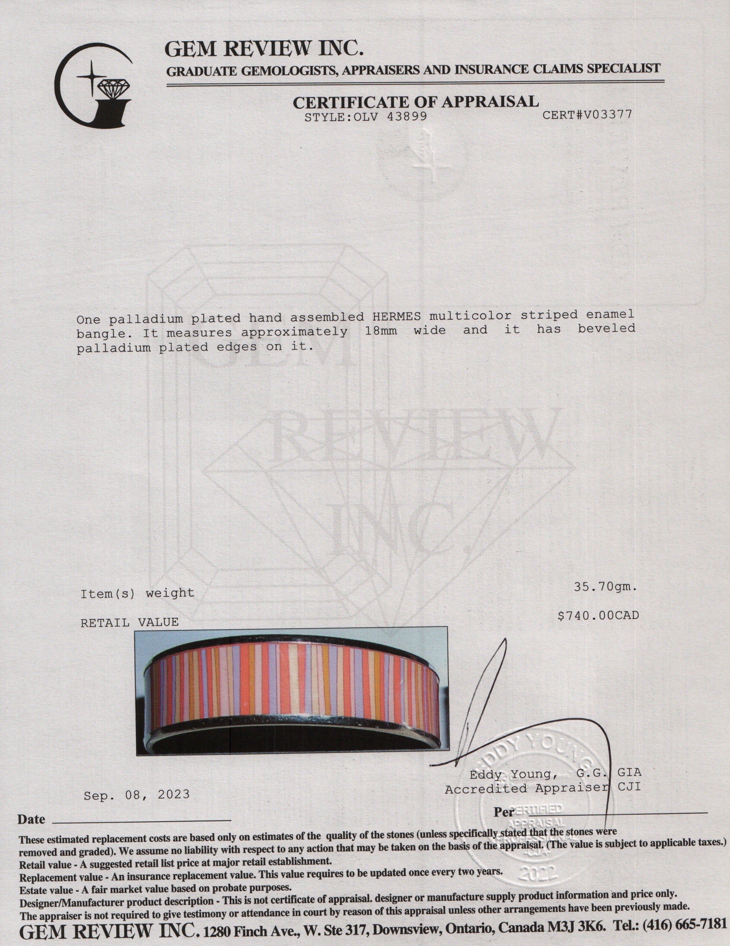 Hermes Paladium-Plated Multicolor Striped Enamel Wide Bangle