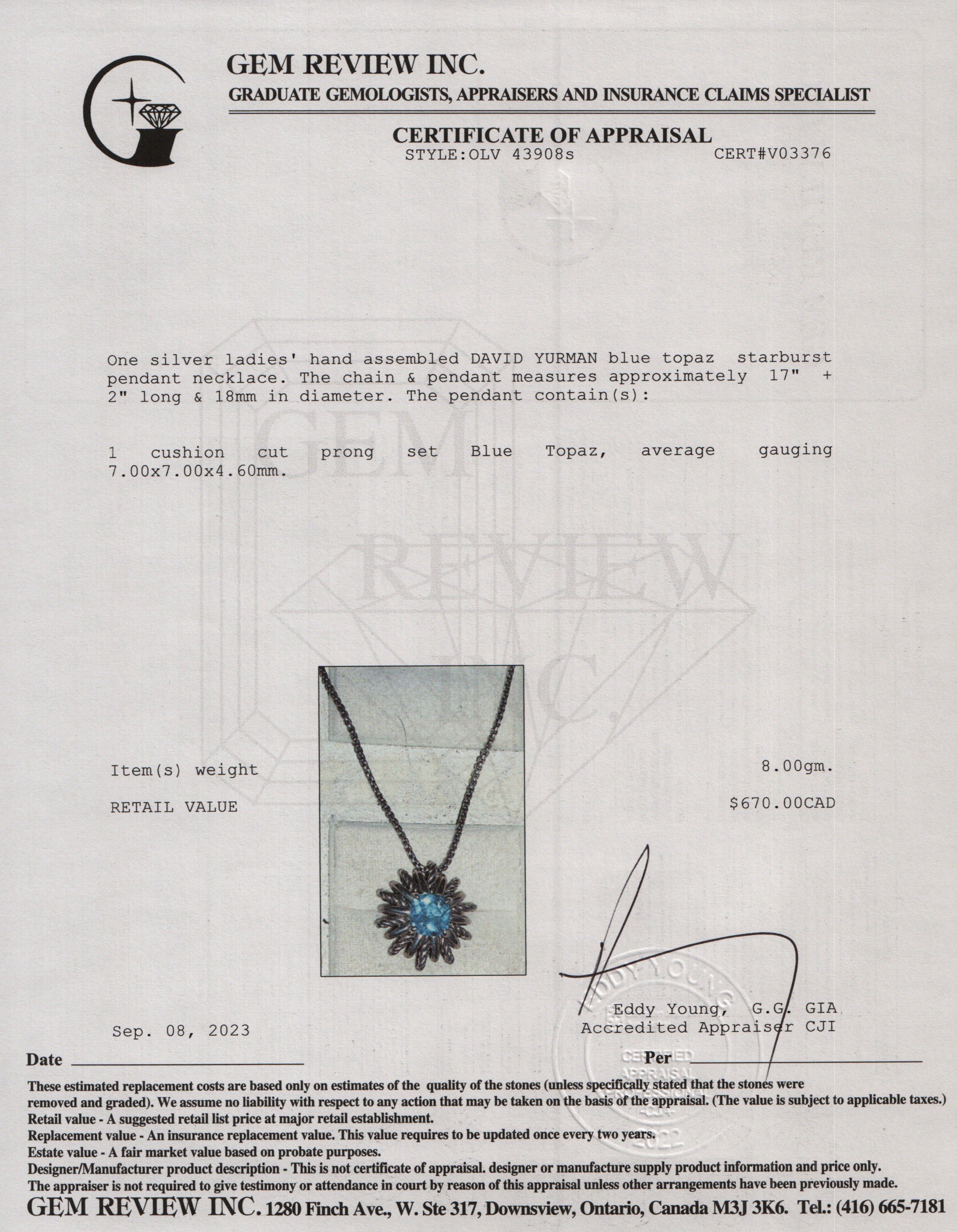 David Yurman Sterling Silver & Blue Topaz Starburst Pendant Necklace