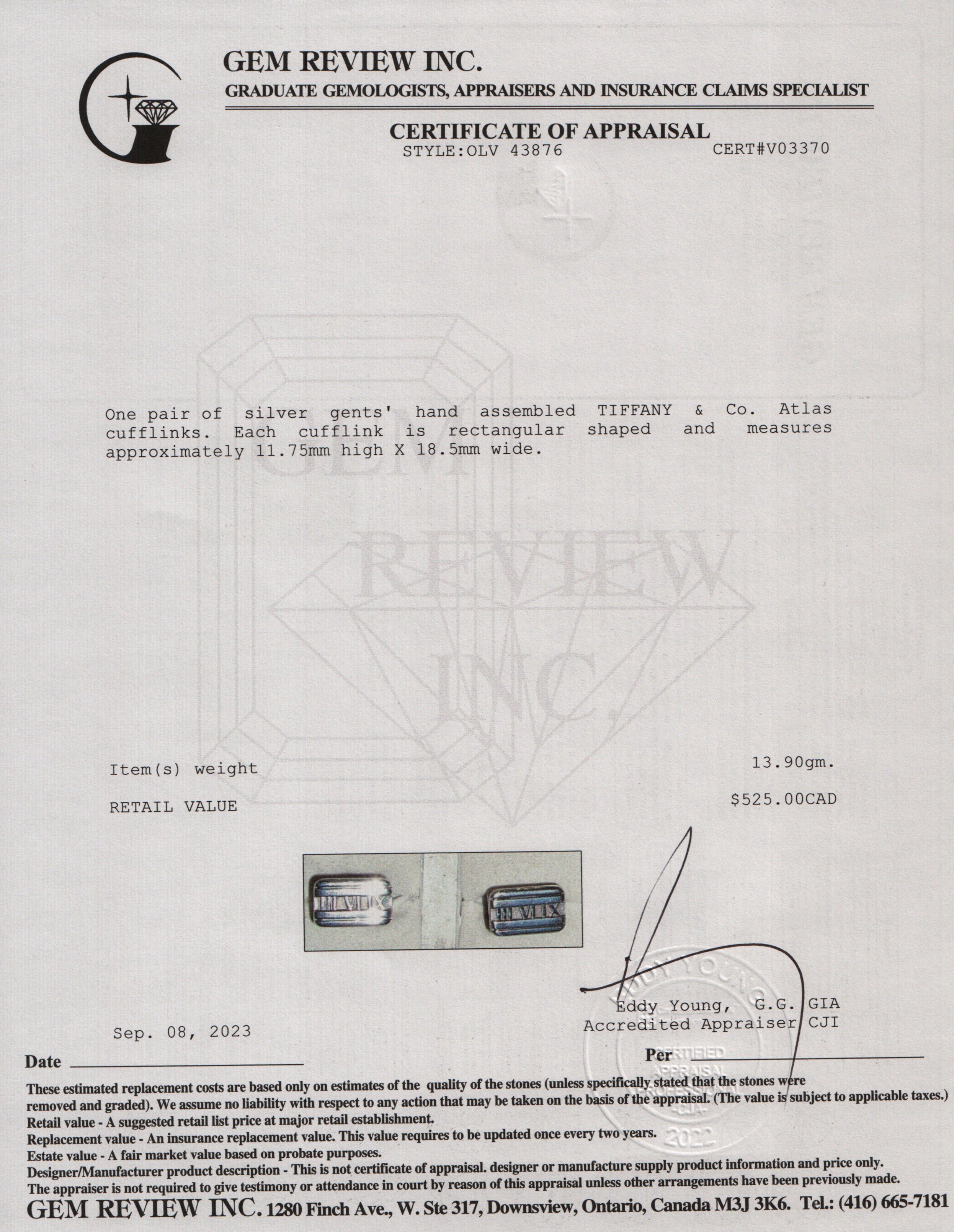 Tiffany & Co. Sterling Silver Atlas Cufflinks