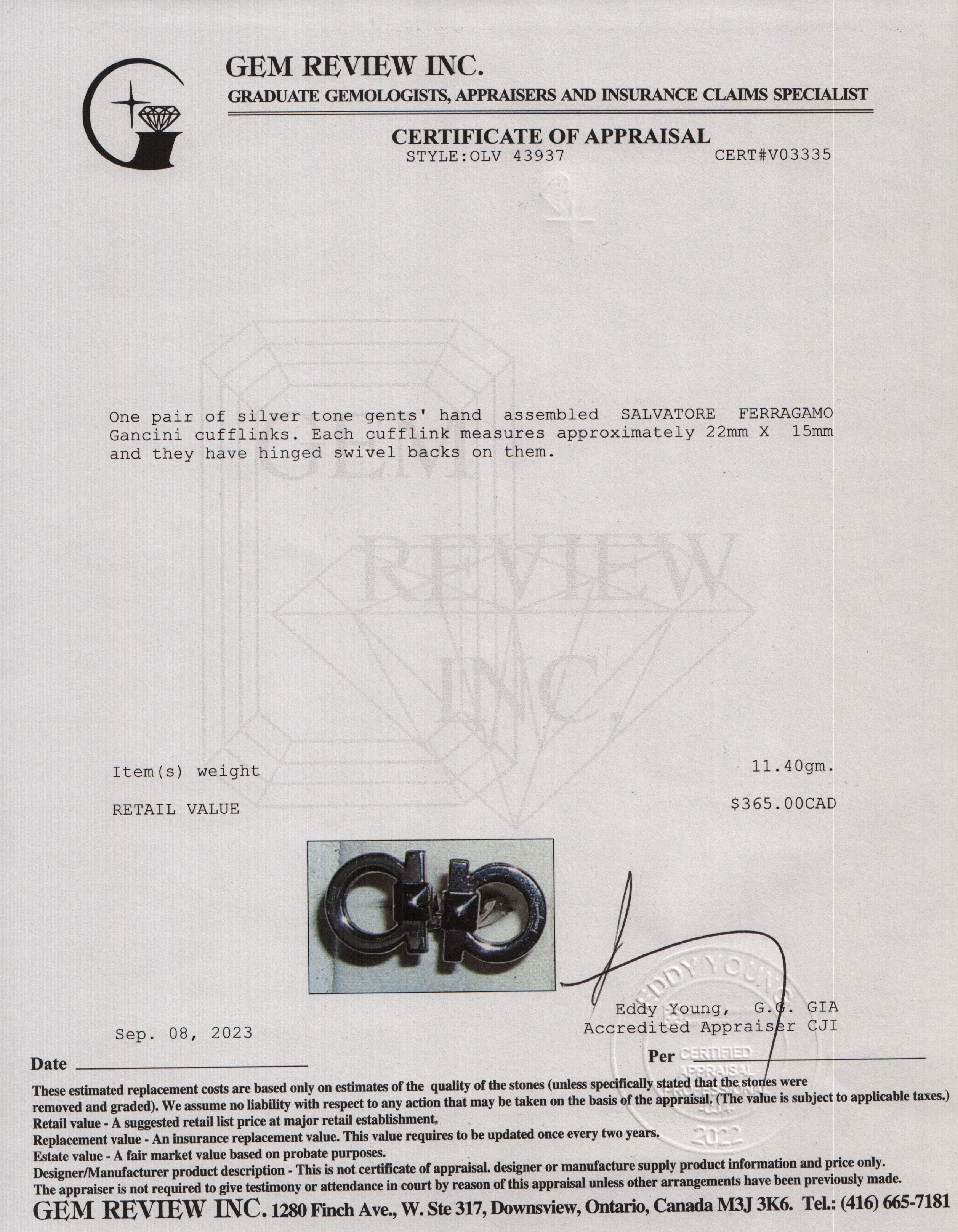 Salvatore Ferragamo Silver Metal Gancini Cufflinks w/ Box