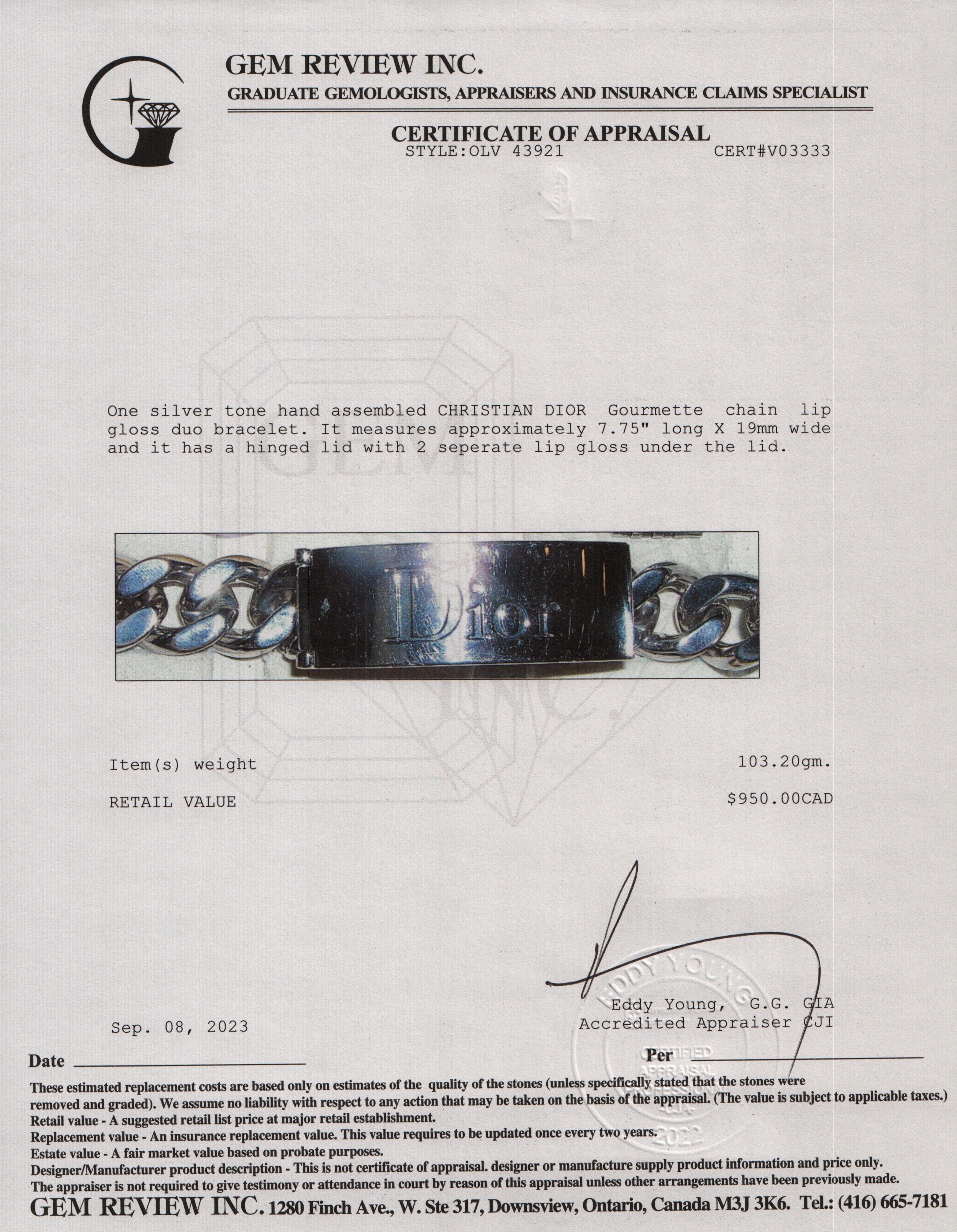 Christian Dior Silver Metal Gorumette Chain Lip Gloss Duo Bracelet w/ Box