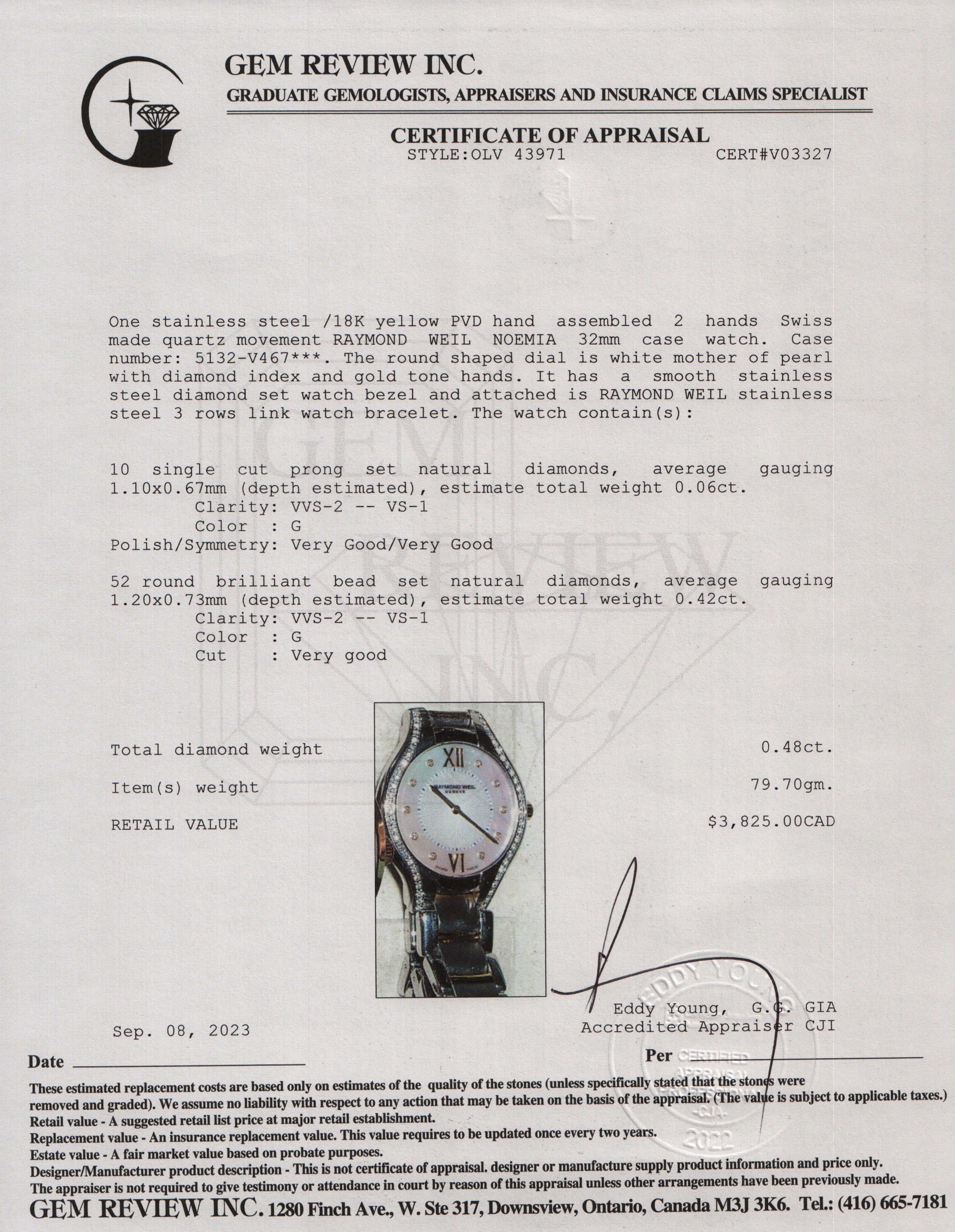 Raymond Weil Two-Tone Noemia 32MM Diamond Watch w/ Box, Papers & Receipt