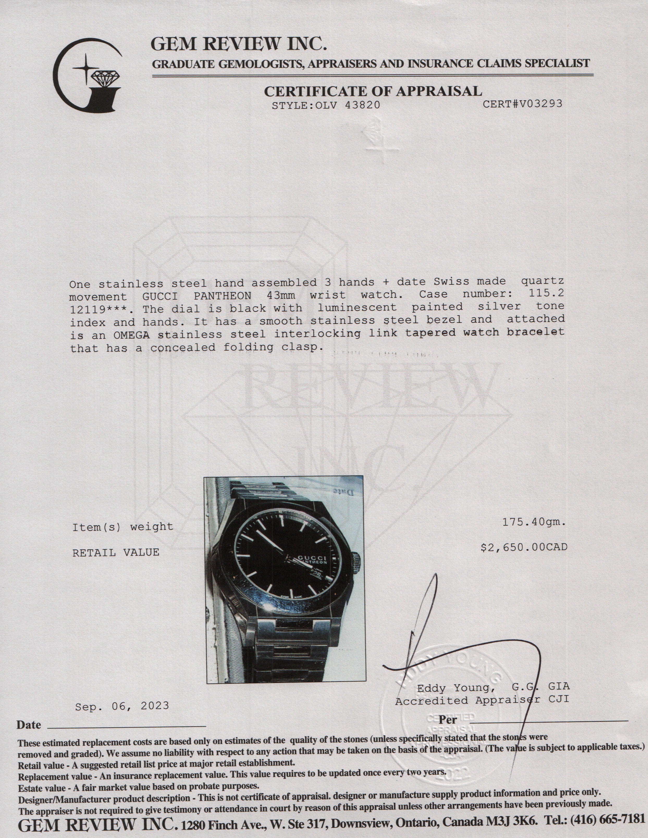 Gucci Pantheon 43 MM Watch w/ Box