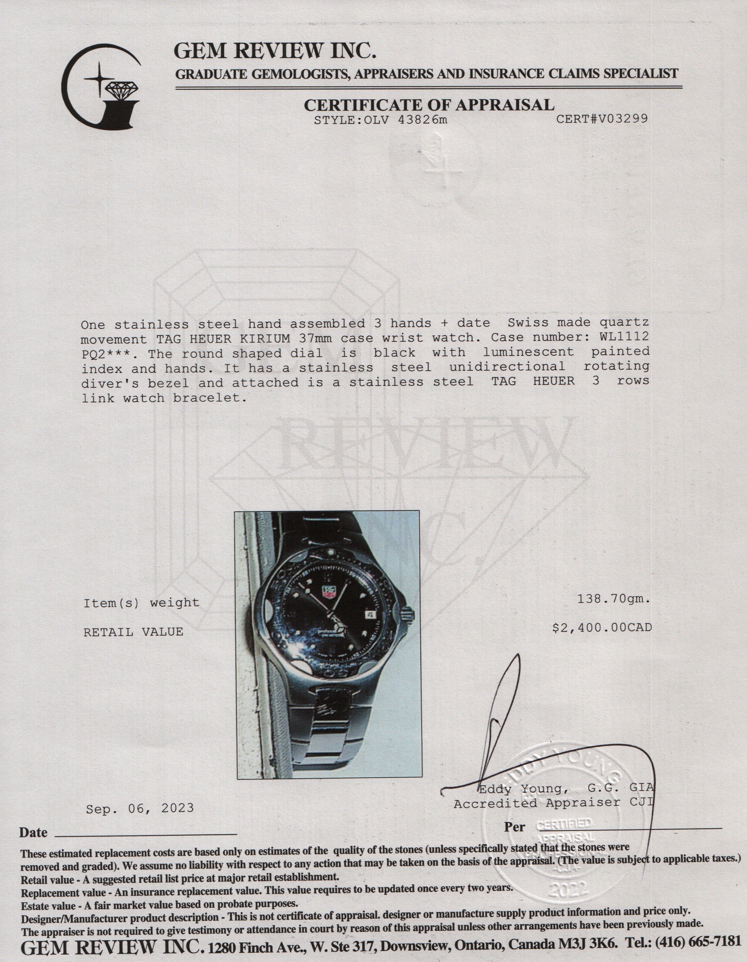 Tag Heuer Stainless Steel Kirium 37 MM Watch