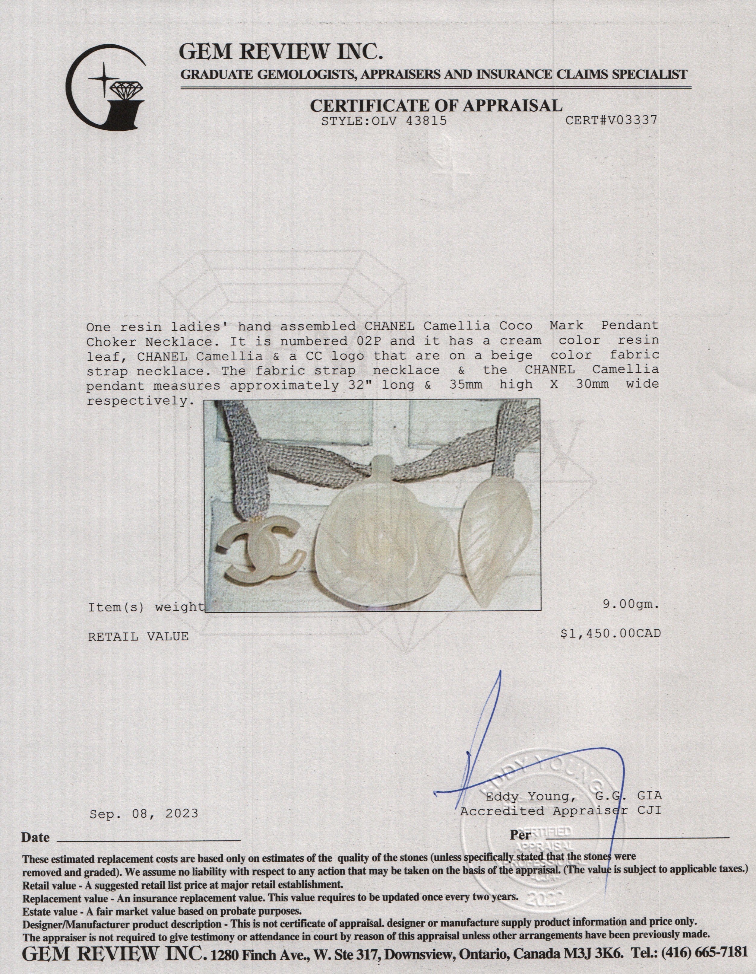 Chanel Camellia Coco Mark Resin Pendant Choker Necklace w/ Box