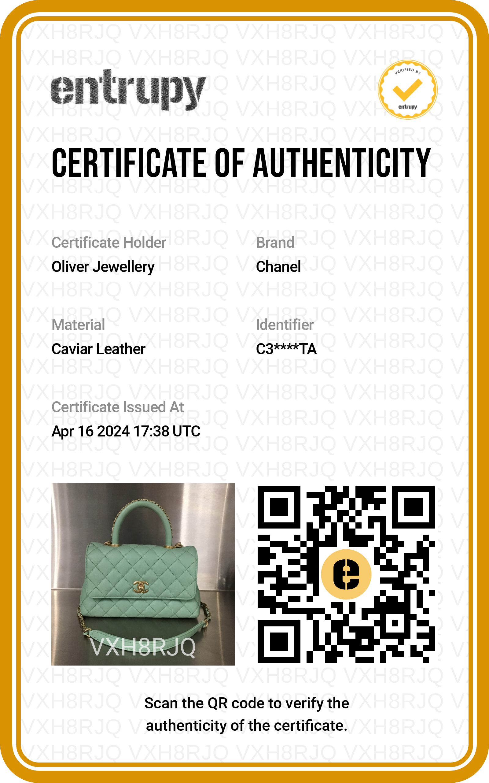 Chanel 2023 Green Quilted Caviar Leather Mini Coco Chain Handle Bag w/ Box